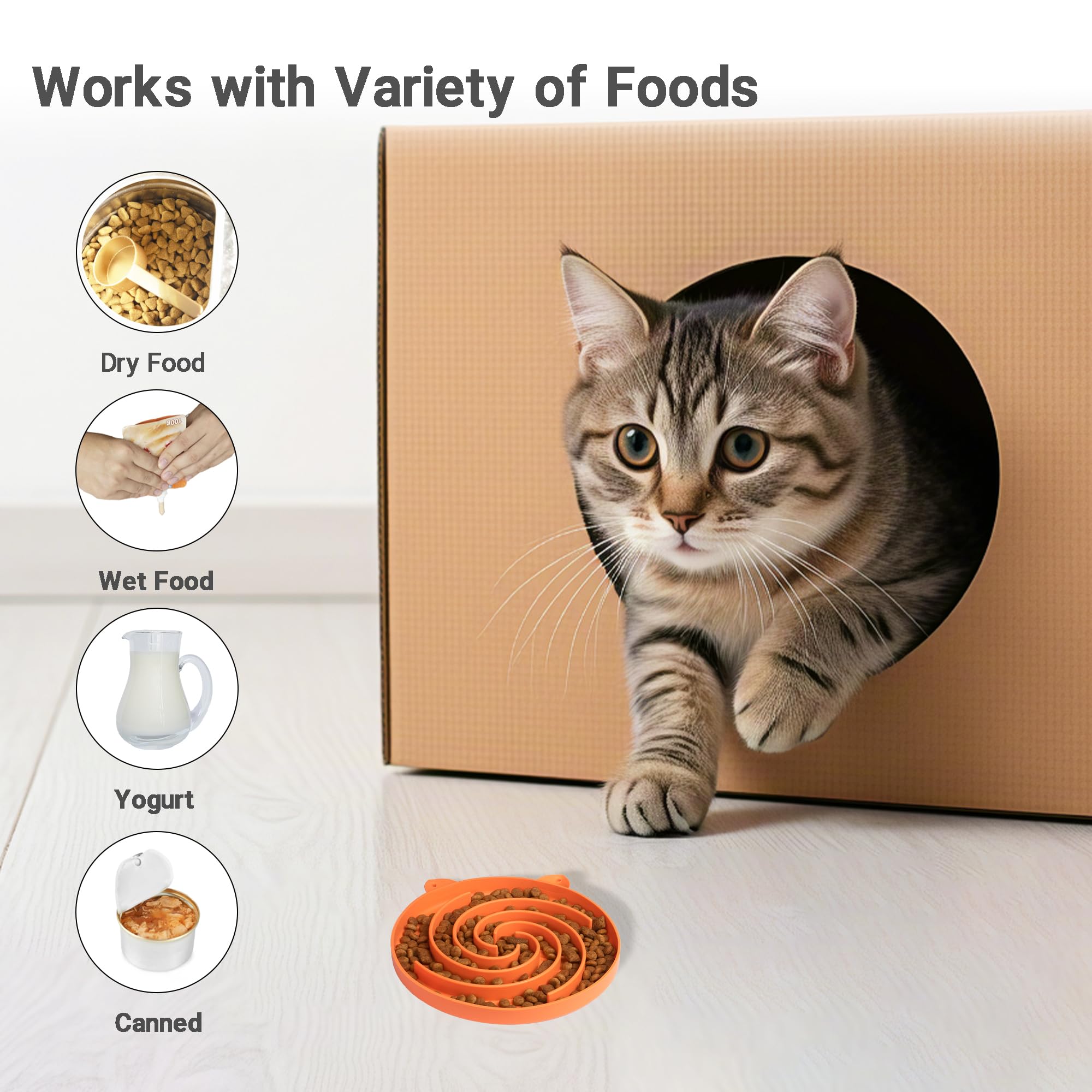 Bifeaw Slow Feeder Cat Bowl, Easy to Clean Silicone Bowl, Ideal for Dry and Wet Food (Orange and Cyan)