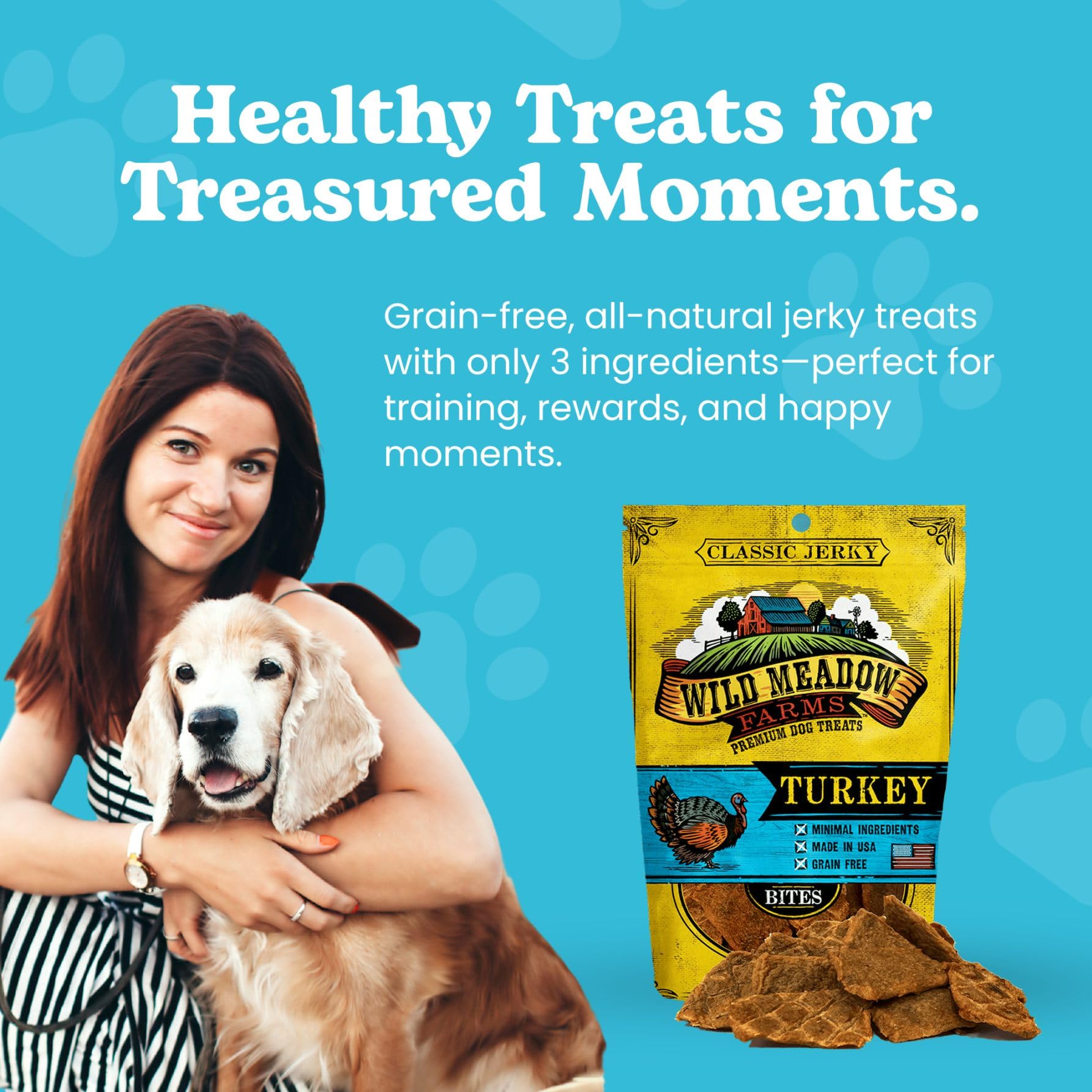 Wild Meadow Farms - Classic Turkey Bites, Soft Jerky Treats for Dogs, Grain-Free & All-Natural, Ideal for Training, Portioning,