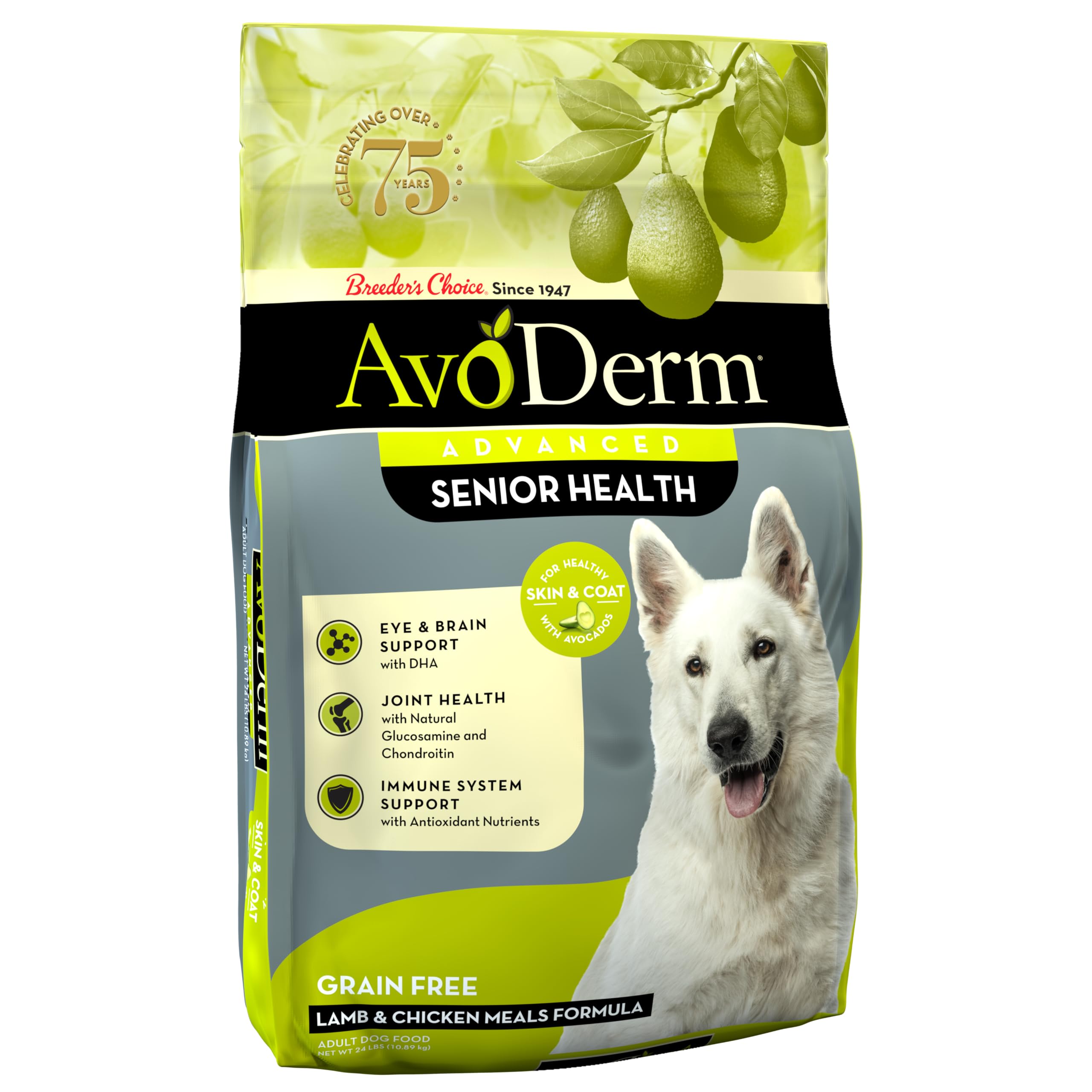 AvoDerm Natural Advanced Senior Health Dry Dog Food, Lamb Recipe, Grain Free, 24 lbs