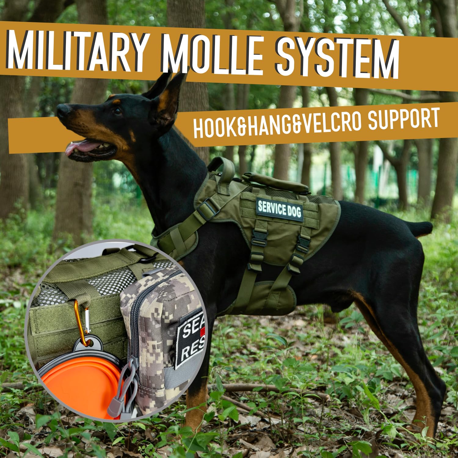 Dnallrino Service Dog Vest For Large Dog, Military Mesh Breathable Lift Harness With Molle Vest With 39G Metal Buckle For Traini