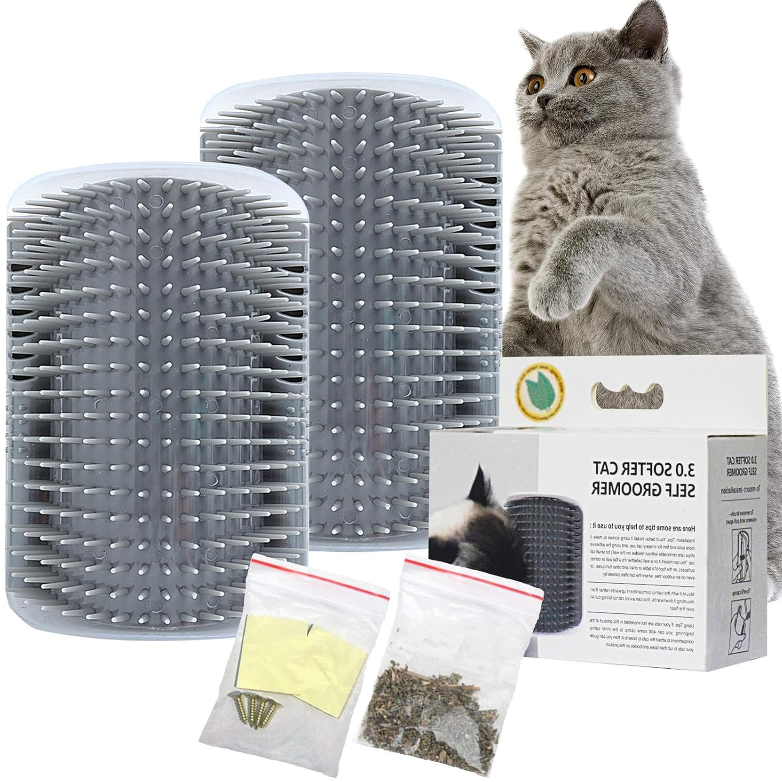 Vabrloy 2 Pack Cat Self Groomer,Cat Self Grooming Corner Scratcher With Catnip,Massage Comb Brush For Long & Short Fur Cats Dogs