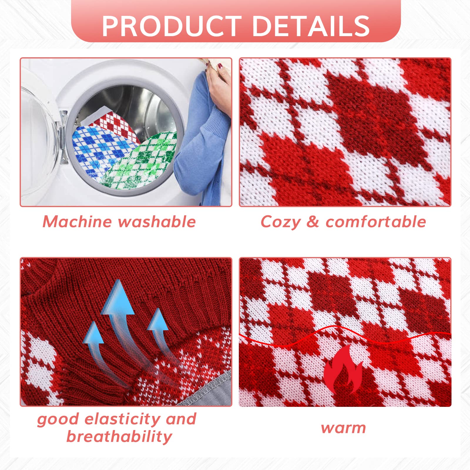 Kuoser Plaid Dog Sweater Warm Clothes, Patchwork Design Pet Dog Knitwear Classic Pullover Puppy Coat Cold Weather Sweatshirts Wi