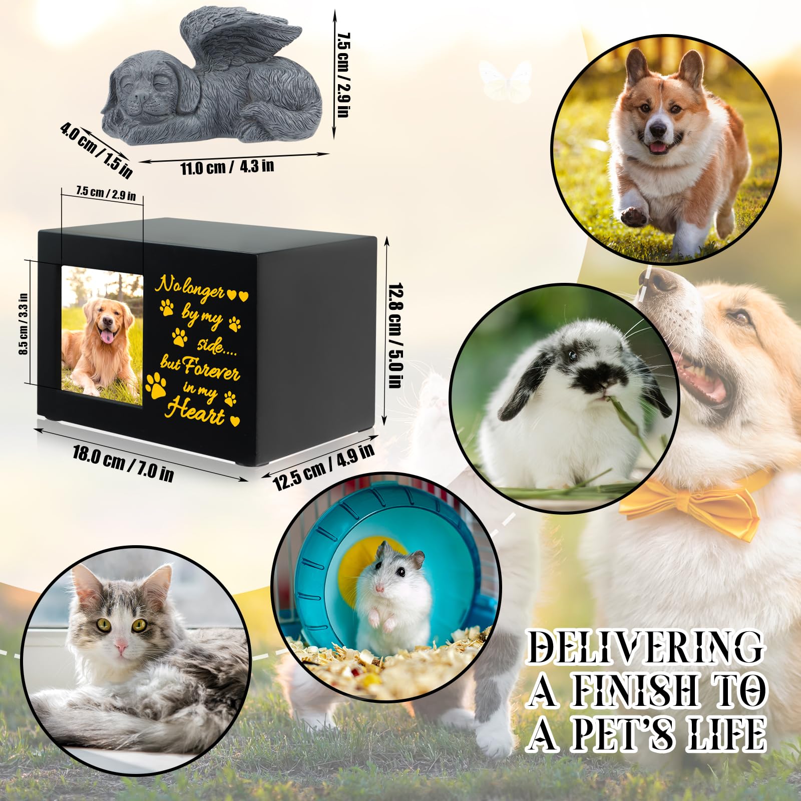 Pet Urns For Ashes, Large Wooden Pet Urns For Dog Or Cat Ashes With Dog Angel, Memorial Keepsake Memory Box With Photo Frame, Lo