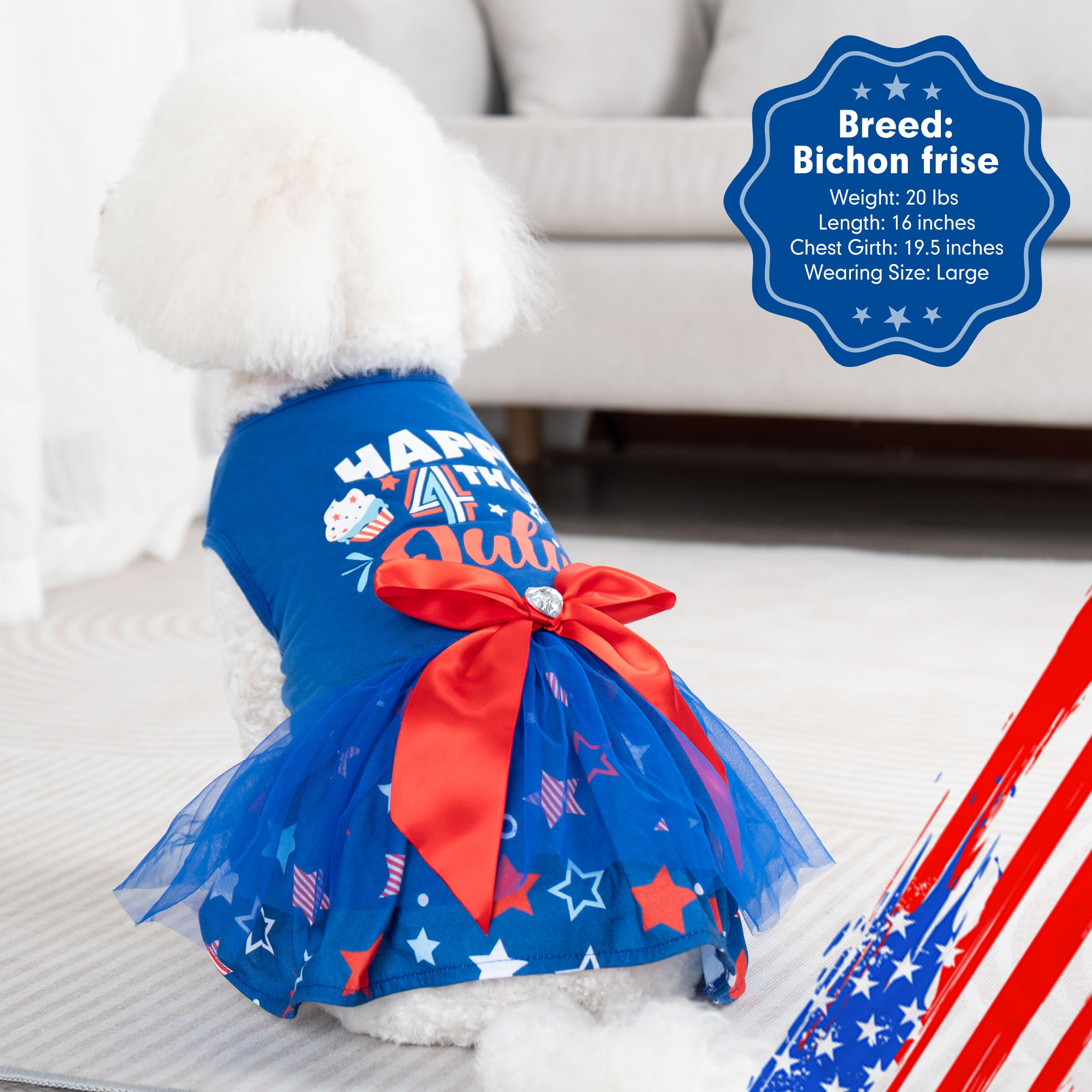 Cyeollo Dog Dress For 4Th Of July Independence Day Dog Dresses Tulle Skirts For Small Dogs Clothes Holiday Pet Outfits With Bowt