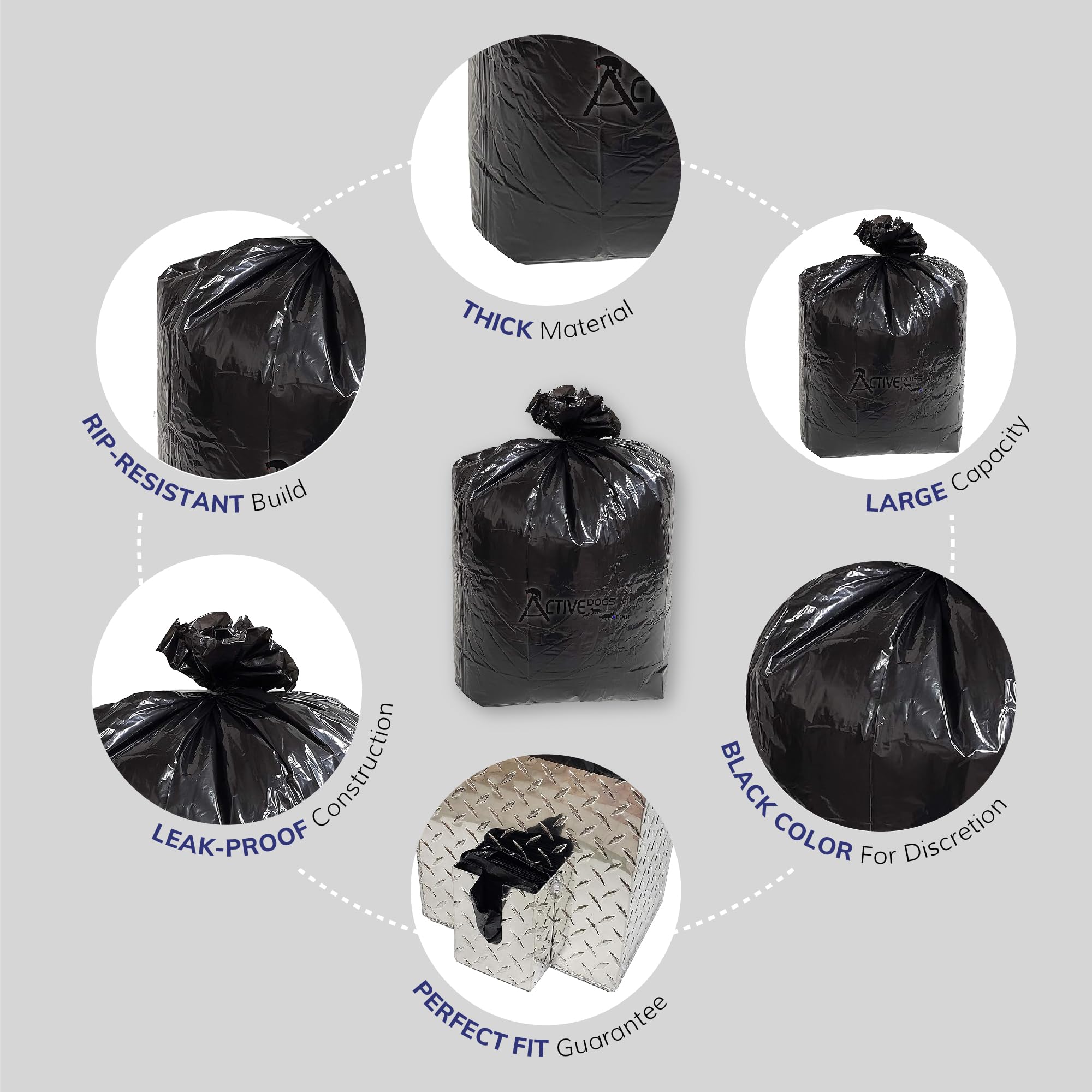 ActiveDogs Dog Poop Bucket Bags 12PK - Heavy Duty 5 Gallon, Extra Thick 1.2ml Leak Proof Plastic, Black