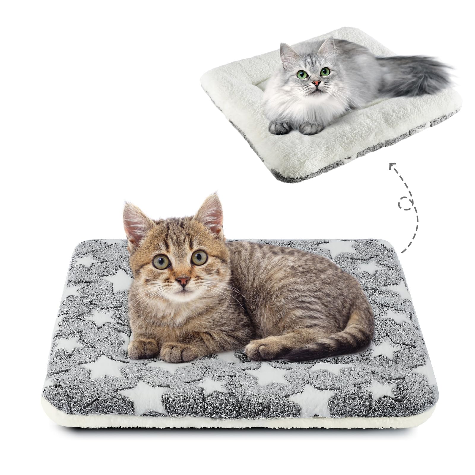 Mora Pets Cat Bed Dog Crate Pad Ultra Soft Pet Bed With Cute Star Print Washable Crate Mat For Small Dogs And Indoor Cats Reversible Fleece Dog Kennel Pad Cat Carrier Mat 14 X 17.5 Inch Grey