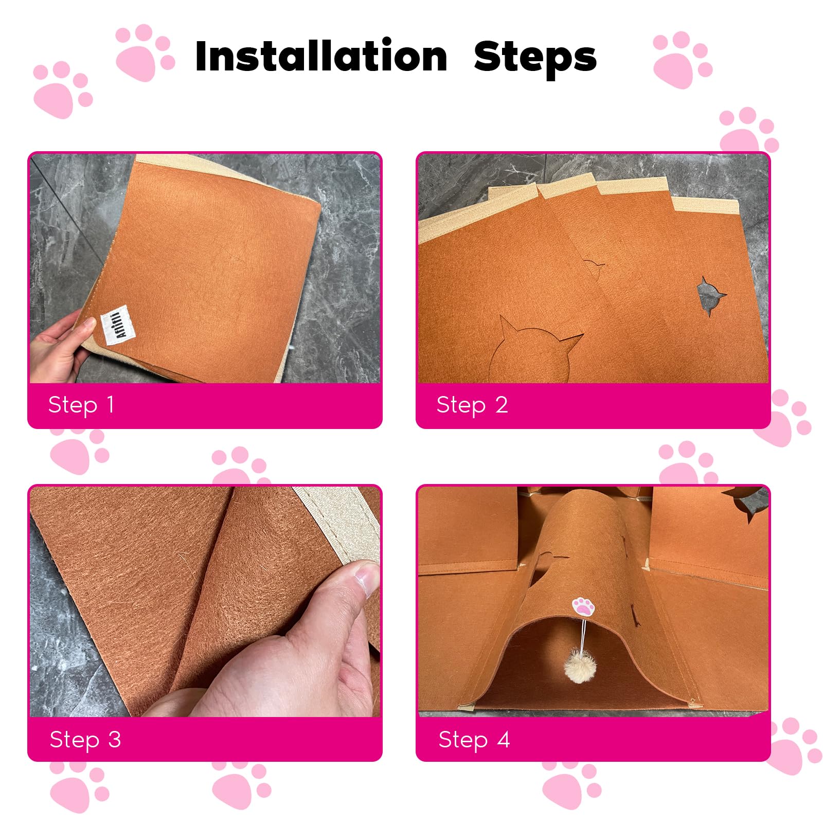 AFLIFLI Interactive Cat Tunnel Mat, 35.4" Felt Cave with Hanging Ball, Brown, Foldable Pet Toy for Indoor Cats, Kittens, and Small Pets