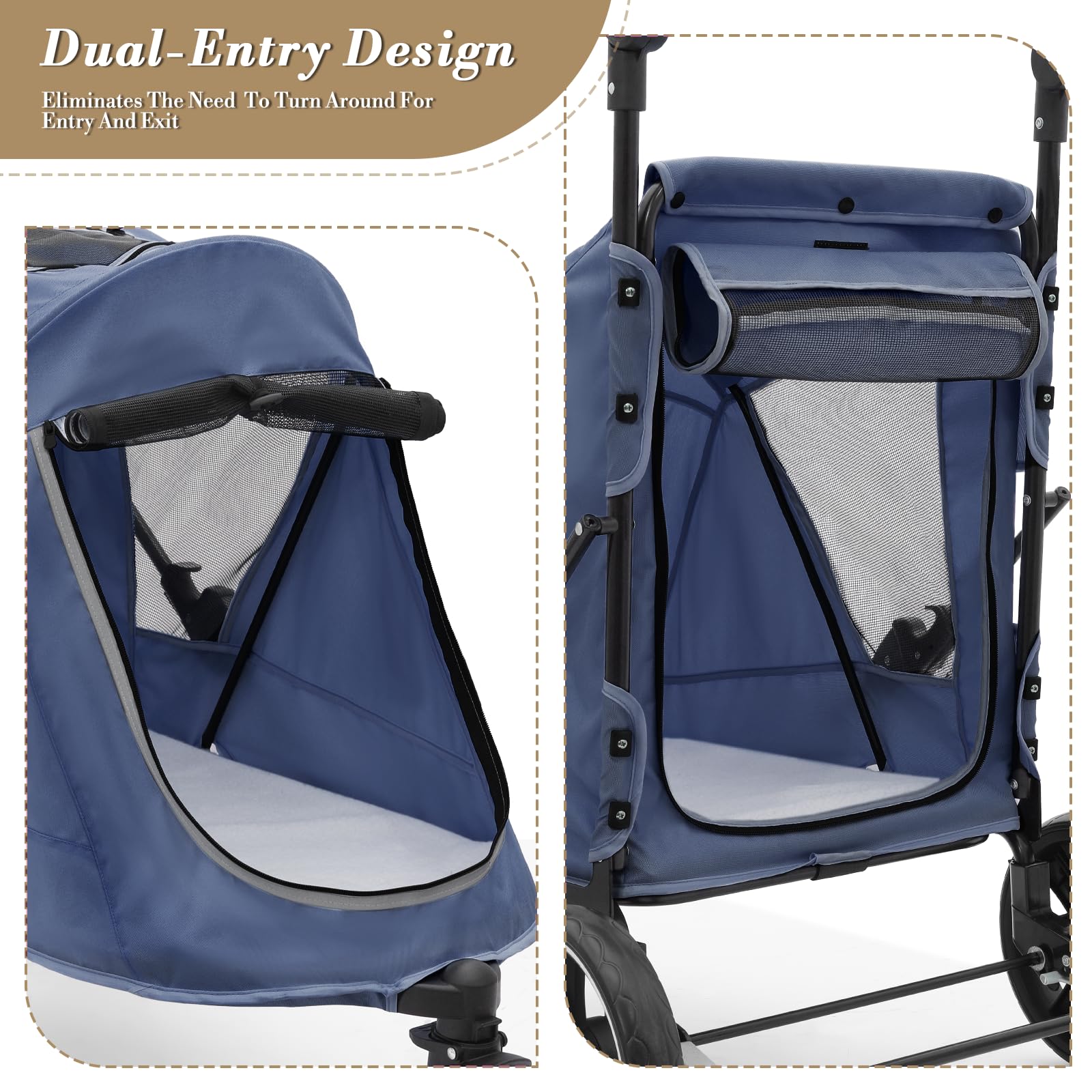 Athena Collection Pet Stroller for Large Dogs, 55 lbs, Navy Blue, Adjustable Handlebar, Mesh Windows, Model PS-AT-004NBA78
