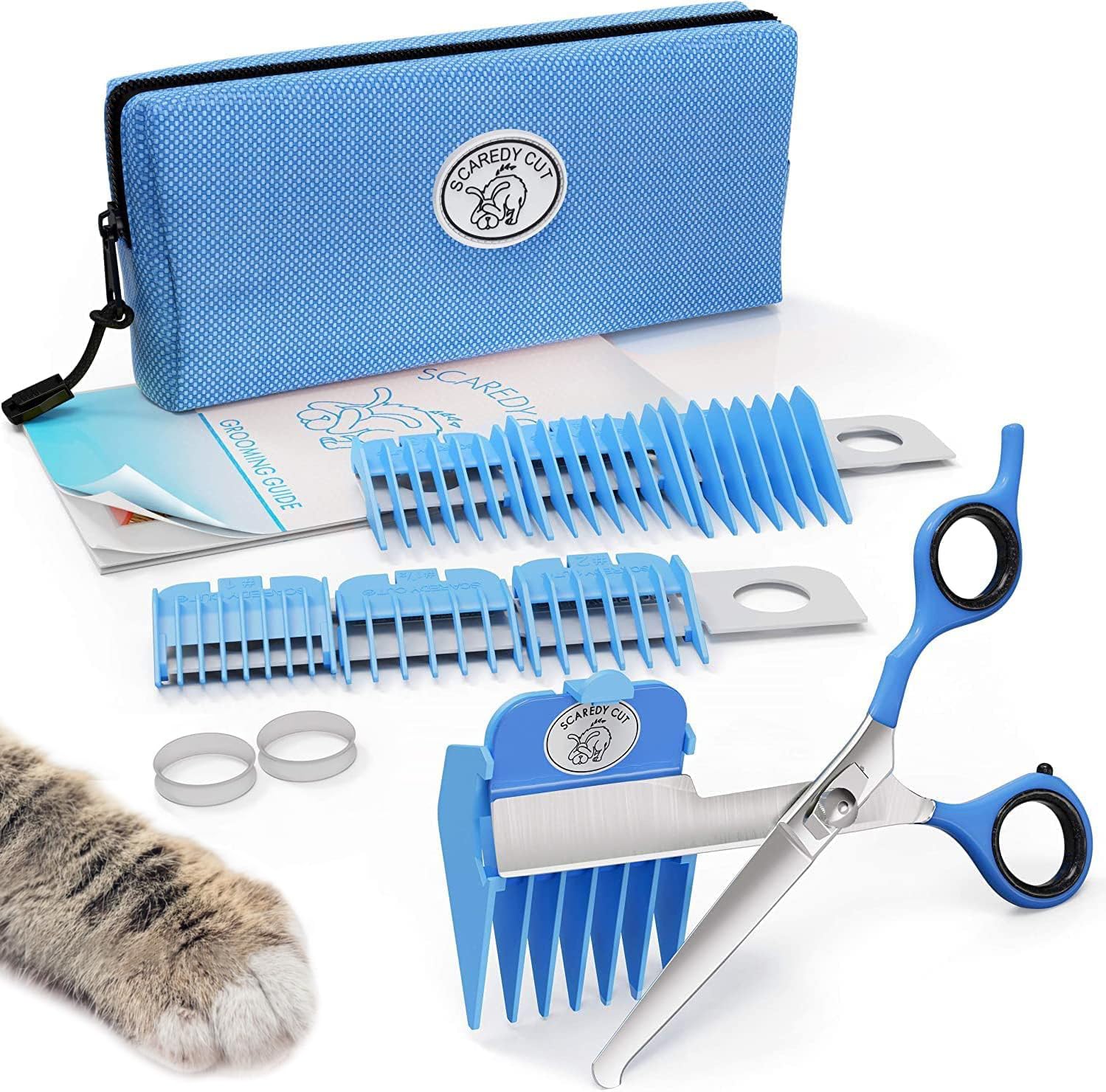 Scaredy Cut Silent Pet Grooming Kit For Dogs, Cats And All Pet Grooming - A Quiet Alternative To Electric Clippers For Sensitive Pets (Right-Handed Blue)