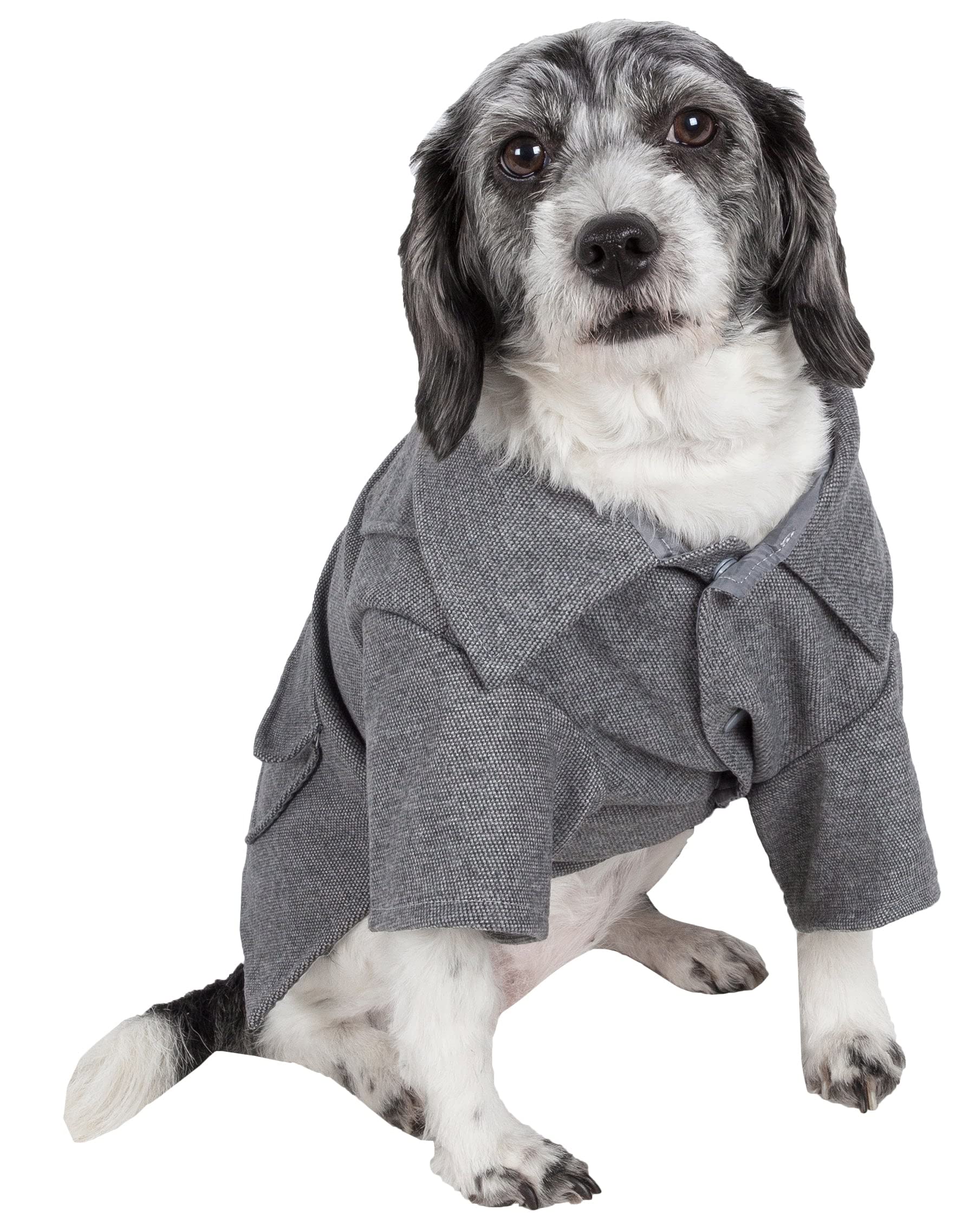 Pet Life Military Rivited Designer Wool Fall and Winter Dog Coat - Featuring Designer Dog Collars and Trims with Belly snap encl