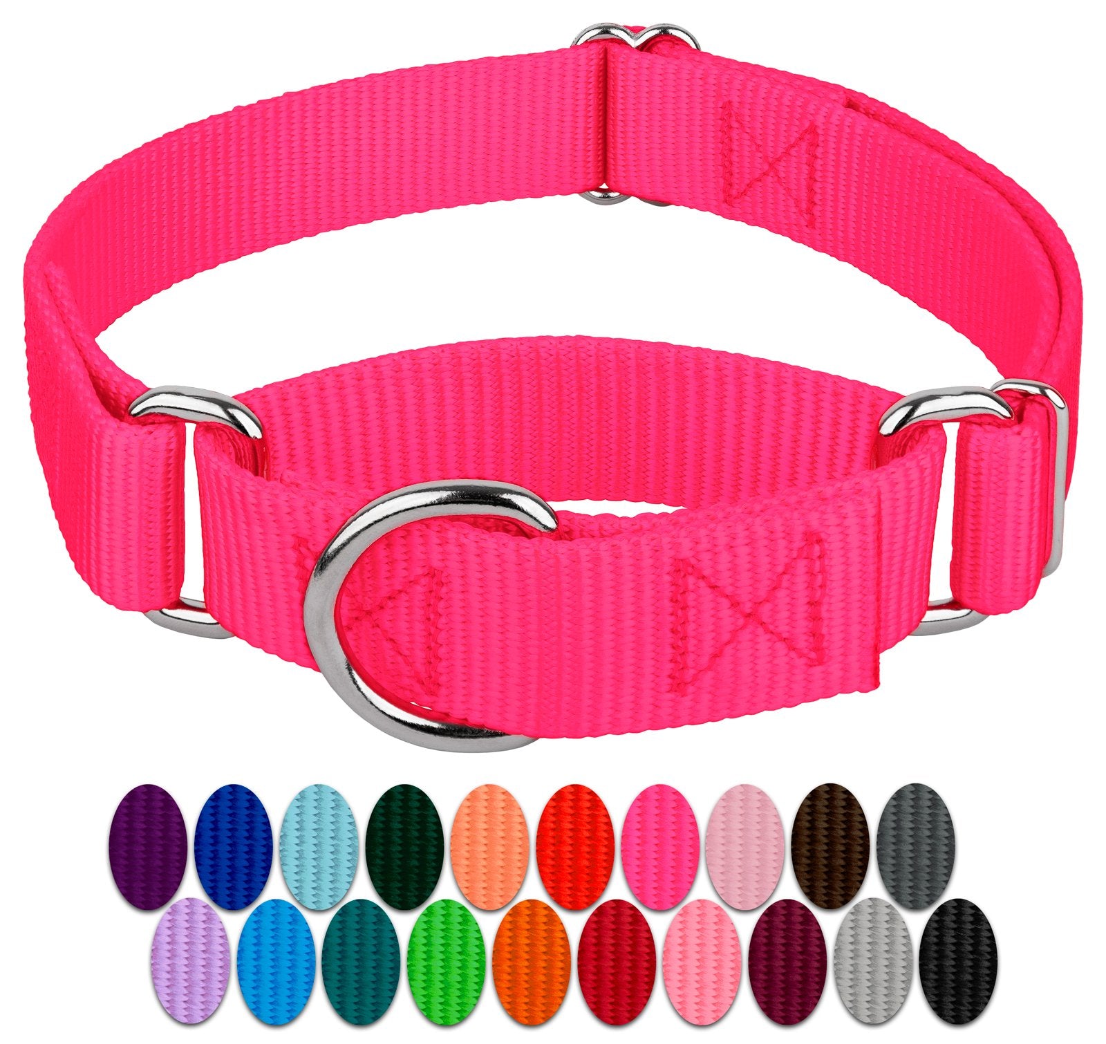 Country Brook Design - Hot Pink Martingale Heavy Duty Nylon Dog Collar - 21 Vibrant Color Options (1 Inch Width, Extra Large)
