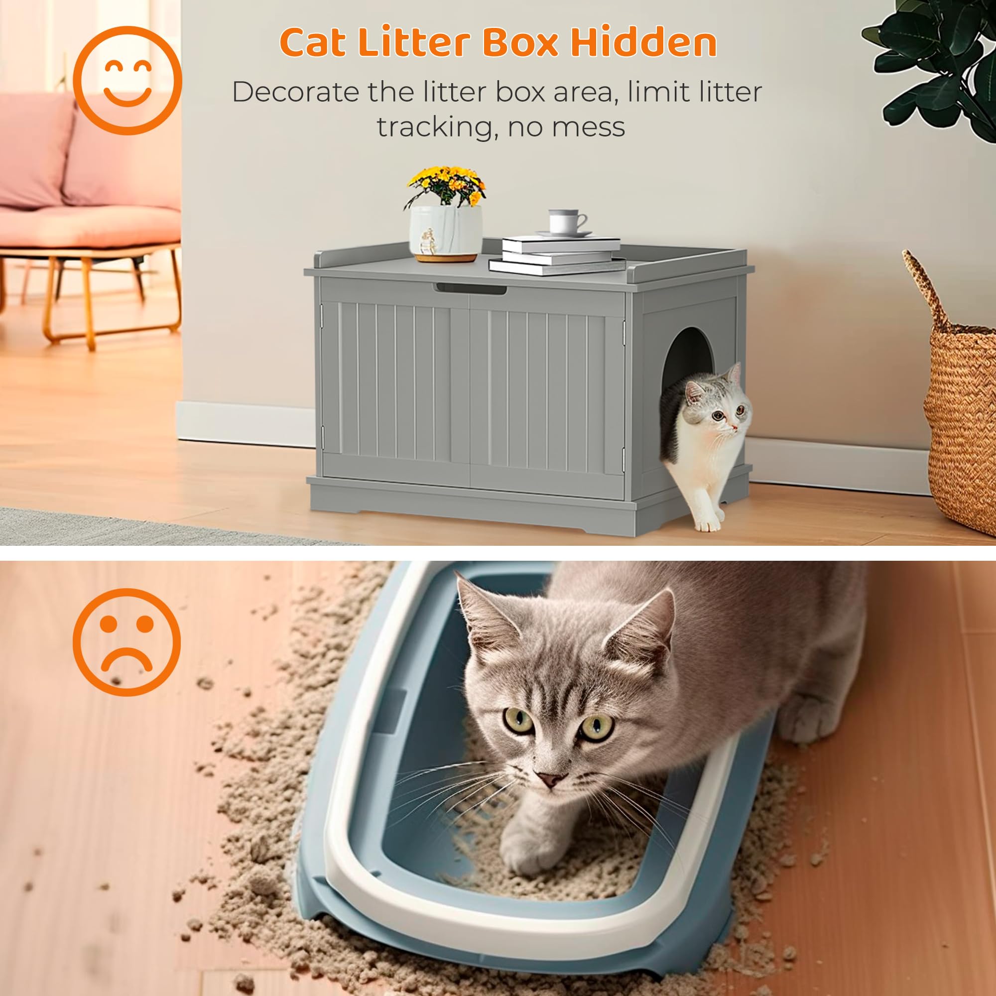 Epetlover Cat Litter Box Enclosure Extra Large Wooden Litter Box Furniture Hidden With Removable Divider, Indoor Cat House Night