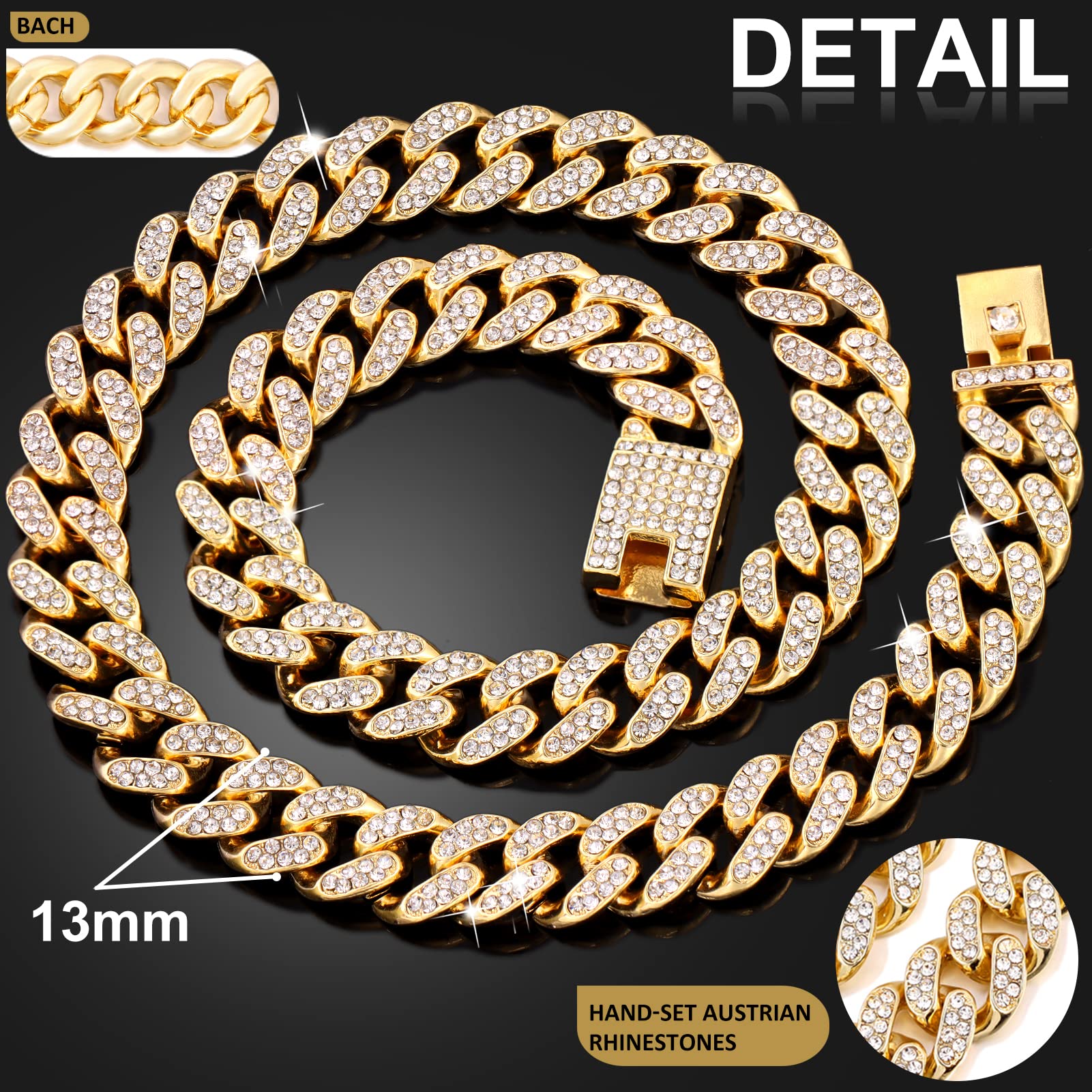 Flatfoosie Cuban Link Dog Collar Gold Silver Color Metal Dog Chain Collar Cuban Diamond Chain Pet Collars For Dogs Cats Jewelry 8/10/14/16/18/20/24/28 Inch (20Inch, Gold)