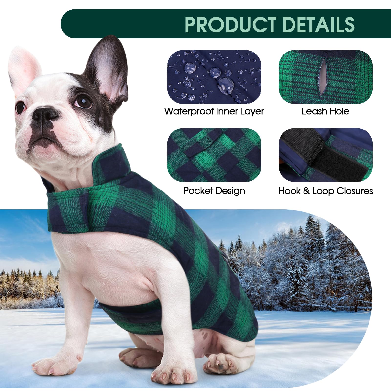 Kuoser Reversible Dog Jacket, Warm Winter Coat For Small Medium & Large Dogs - British Style, Windproof, Green, Xl