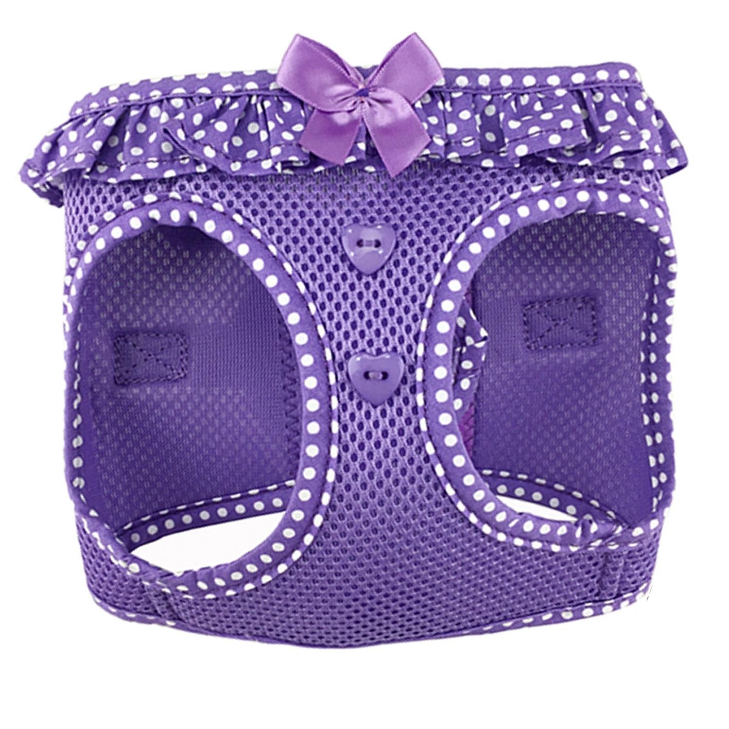 Doggie Design No Choke Dog Harness - Simple Step-In And Go Dog Vest For Small, Medium, And Large Breeds - Breathable Mesh Polyester Pet Harness - Paisley Purple Polka Dot- Xs