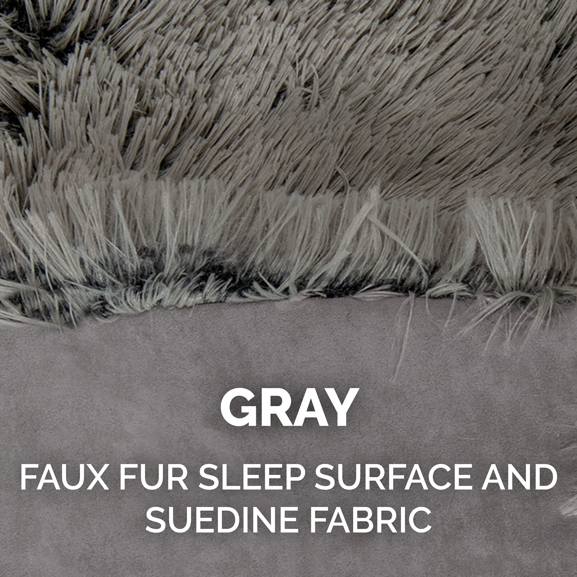 Furhaven Self-Warming Cat Bed for Indoor Cats, 4-Beds-in-1 & Washable - Plush Long Faux Fur Convertible Cuddler - Gray, Small