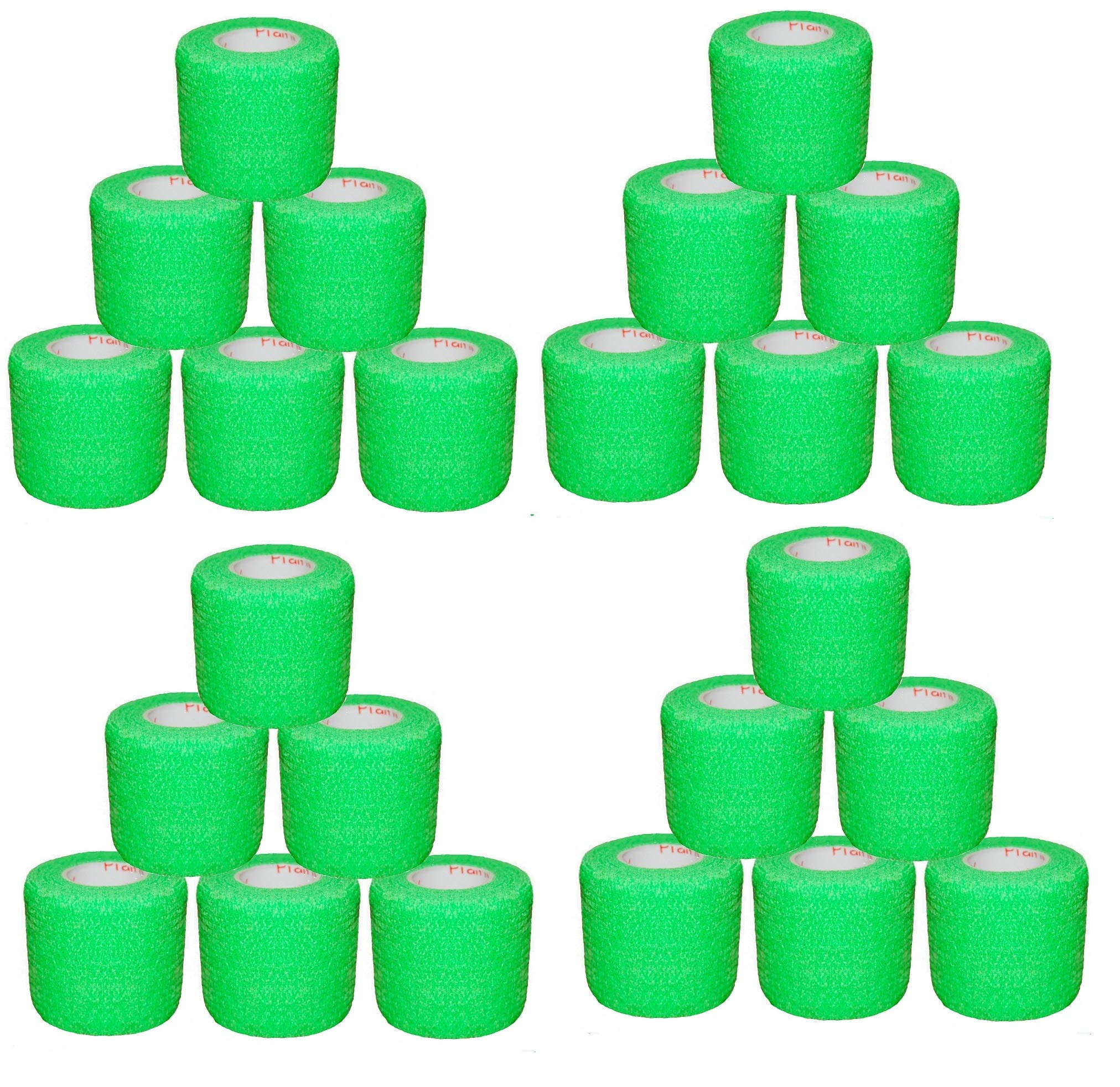 2 Inch Vet Wrap Tape Bulk (Neon Green) (Pack of 24) Self Adhesive Adherent Adhering Flex Bandage Grip Roll for Dog Cat Pet Horse