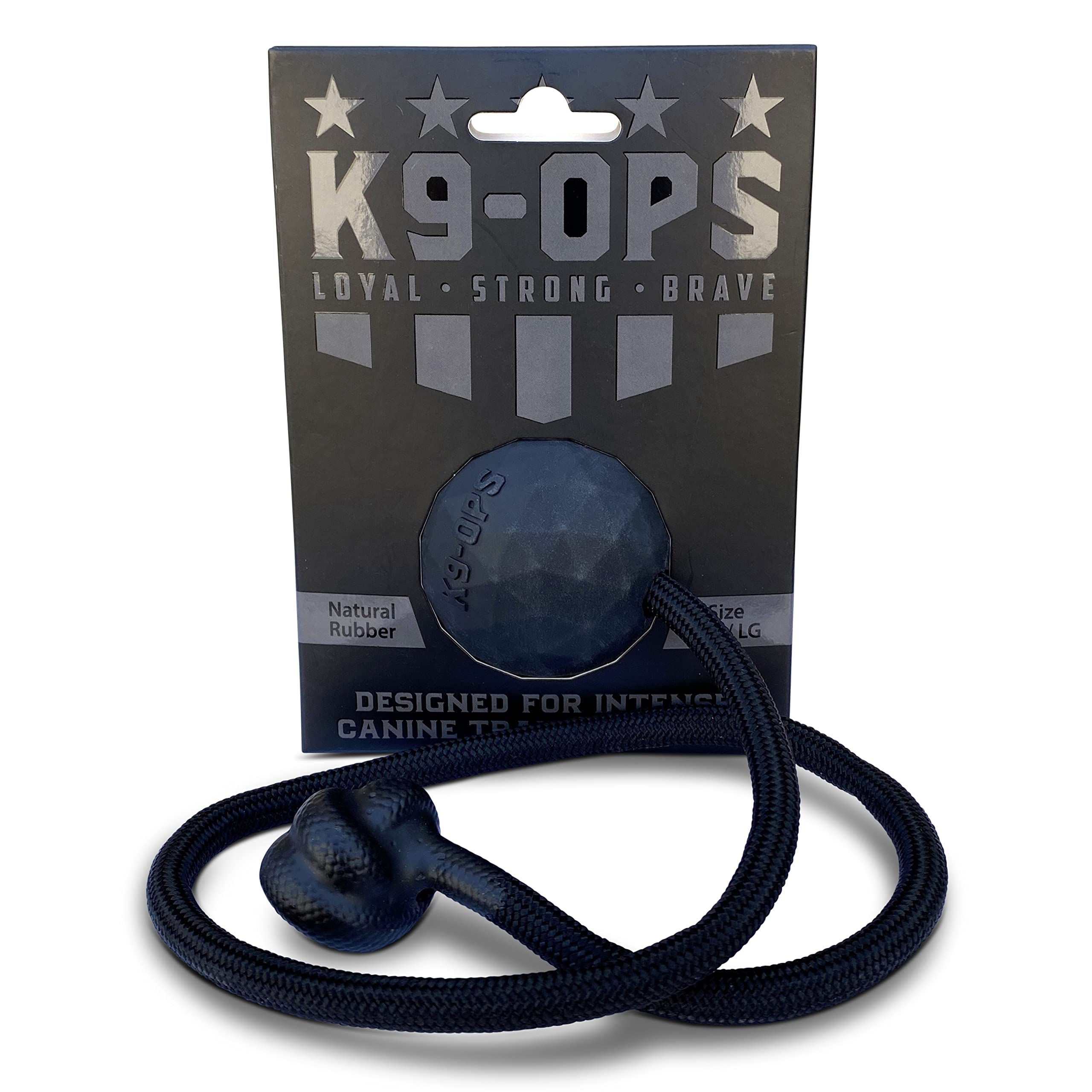 K9 Ops Dog Ball On A Rope Tug Toy - Rubber Fetch Training Reward - Large Dogs Durable Indestructible Chewers Pitbull Dobermann R
