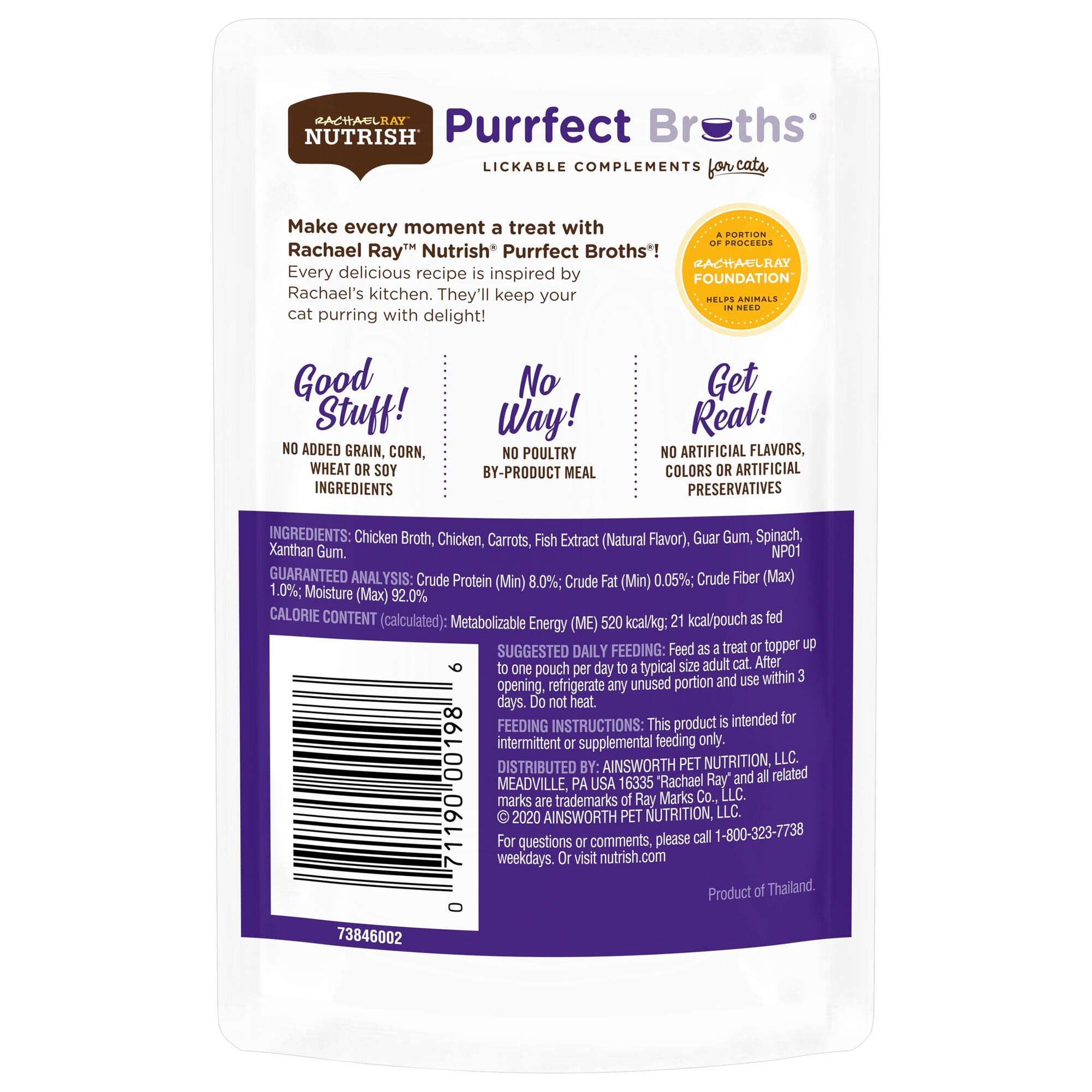 Rachael Ray Nutrish Purrfect Broths Wet Cat Food, Classic Chicken Recipe with White Meat Chicken & Veggies, 1.4 Ounce Pouch (Pac