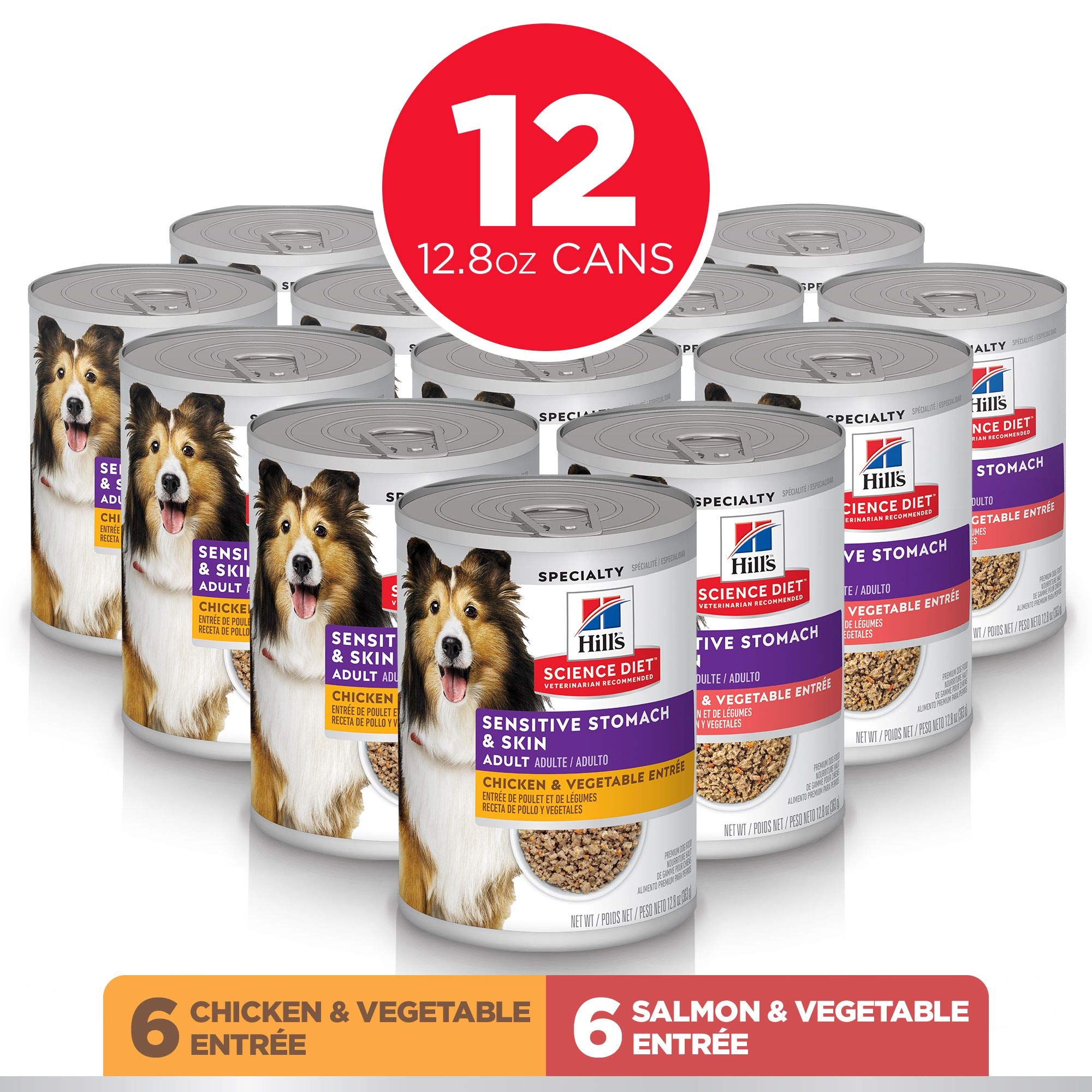 Hills Science Diet Sensitive Stomach & Skin,Adult 1-6, Stomach & Skin Sensitivity Support,Wet Dog Food,Variety Pack:Chicken & V
