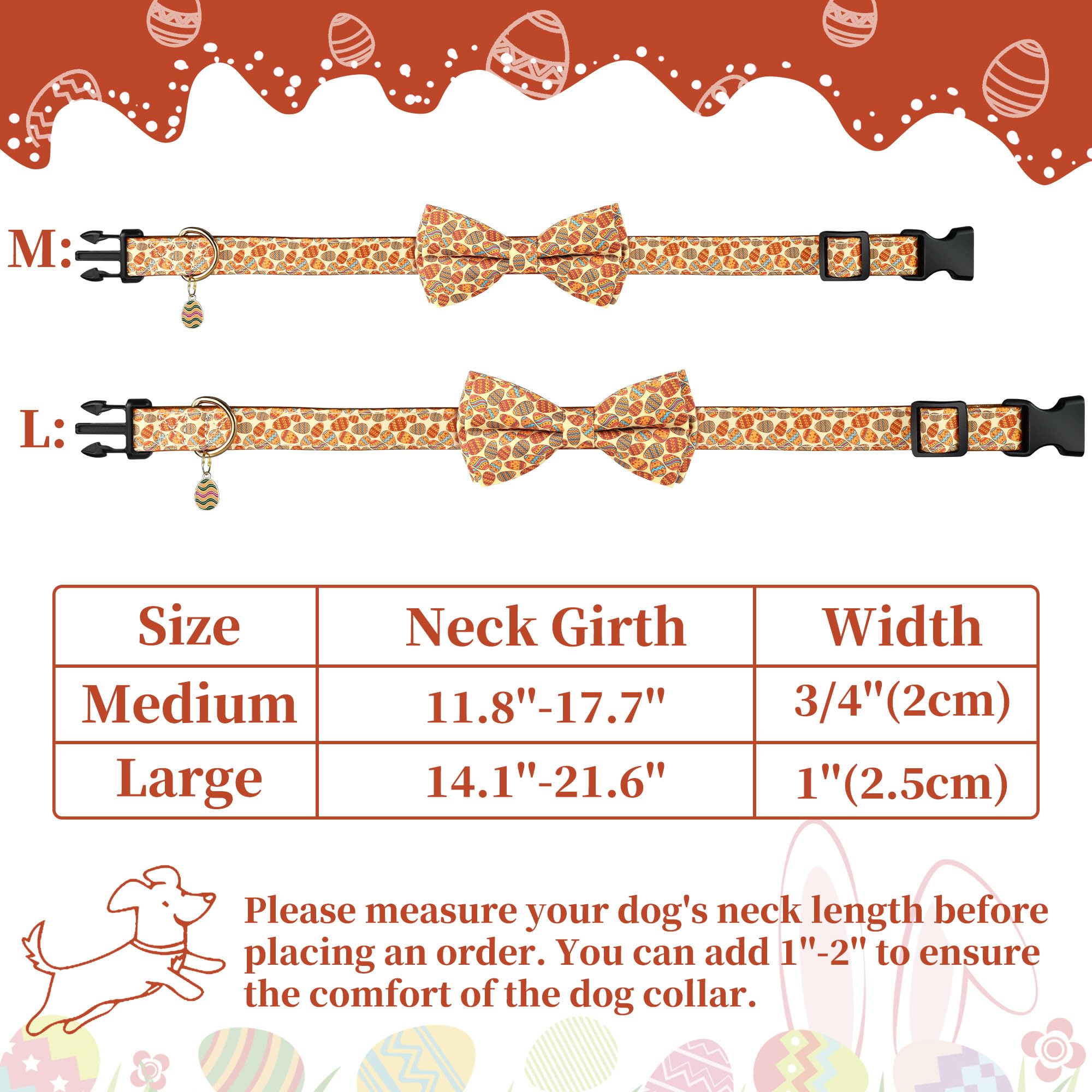 Wipalor Easter Eggs Adjustable Dog Collar Girl Boy Puppy With Detachable Bowtie, Cute Easter Colorful Eggs Dog Collar, Soft Leat