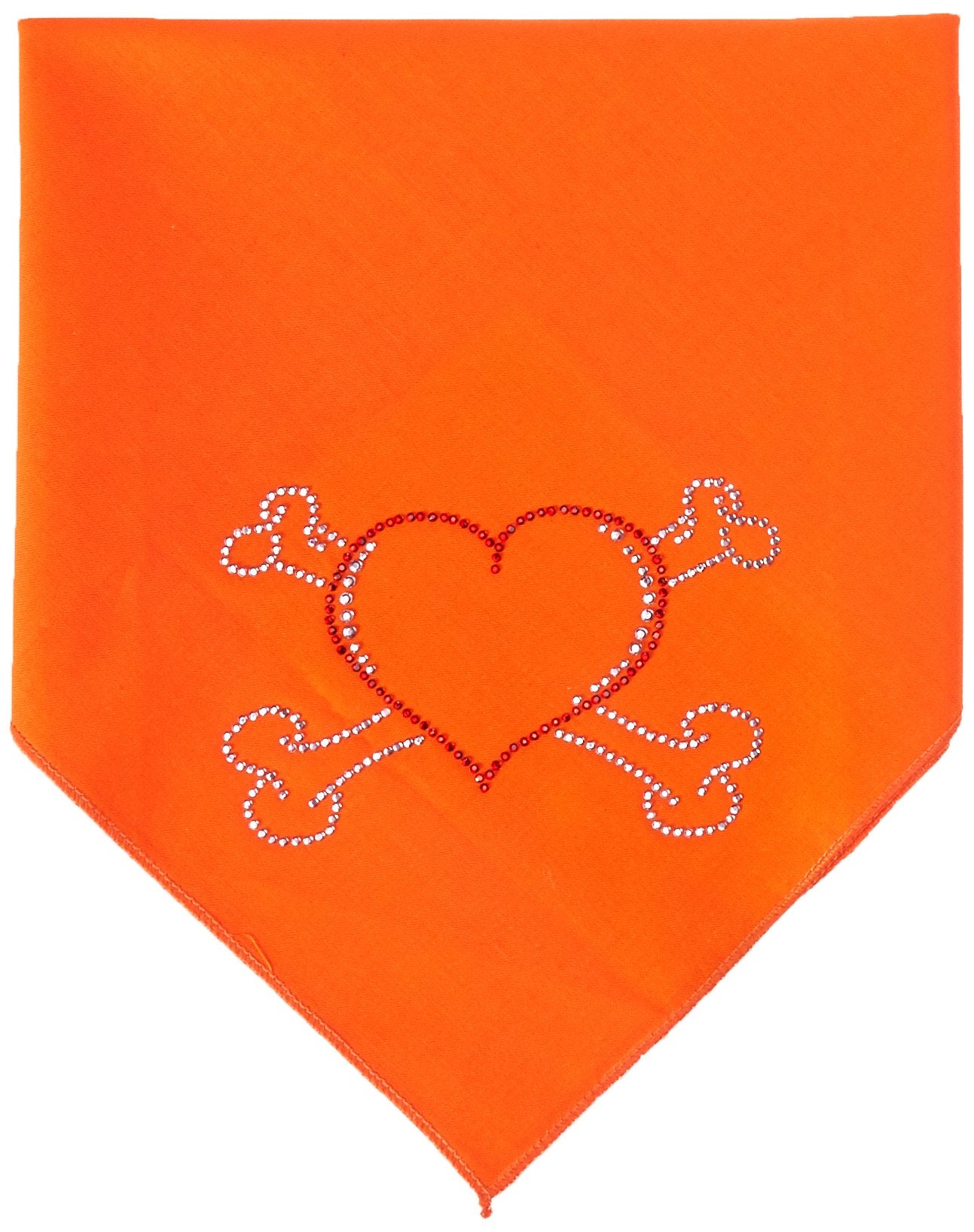 Mirage Pet Products Heart Cross Bone Rhinestone Bandana, Small, Orange
