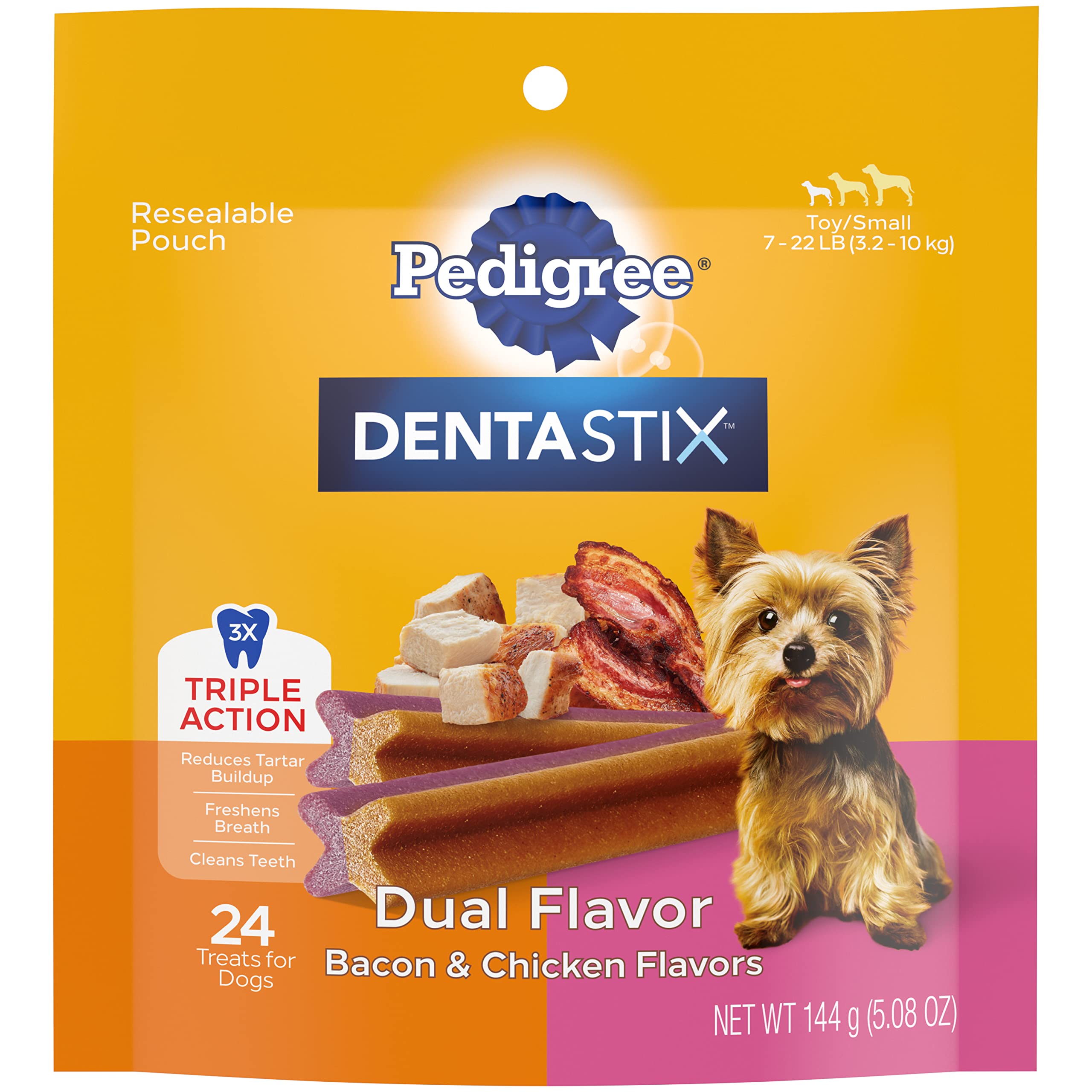 Pedigree Dentastix Dual Flavor Small Dog Dental Treats, Bacon & Chicken Flavors, 5.08 oz. Pack (24 Treats)