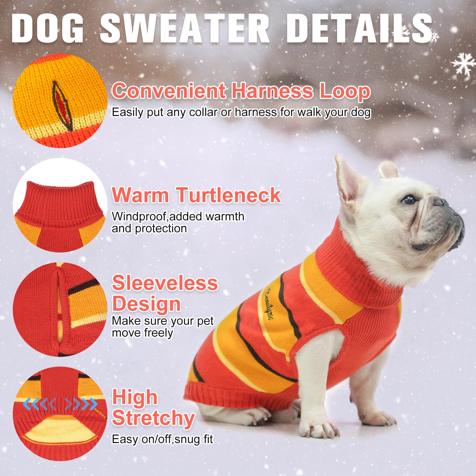Beautyzoo Small Dog Sweater- Striped Pet Sweaters For Fall Winter Dog Clothes, Turtleneck Pullover Cable Knitwear For Small Medi