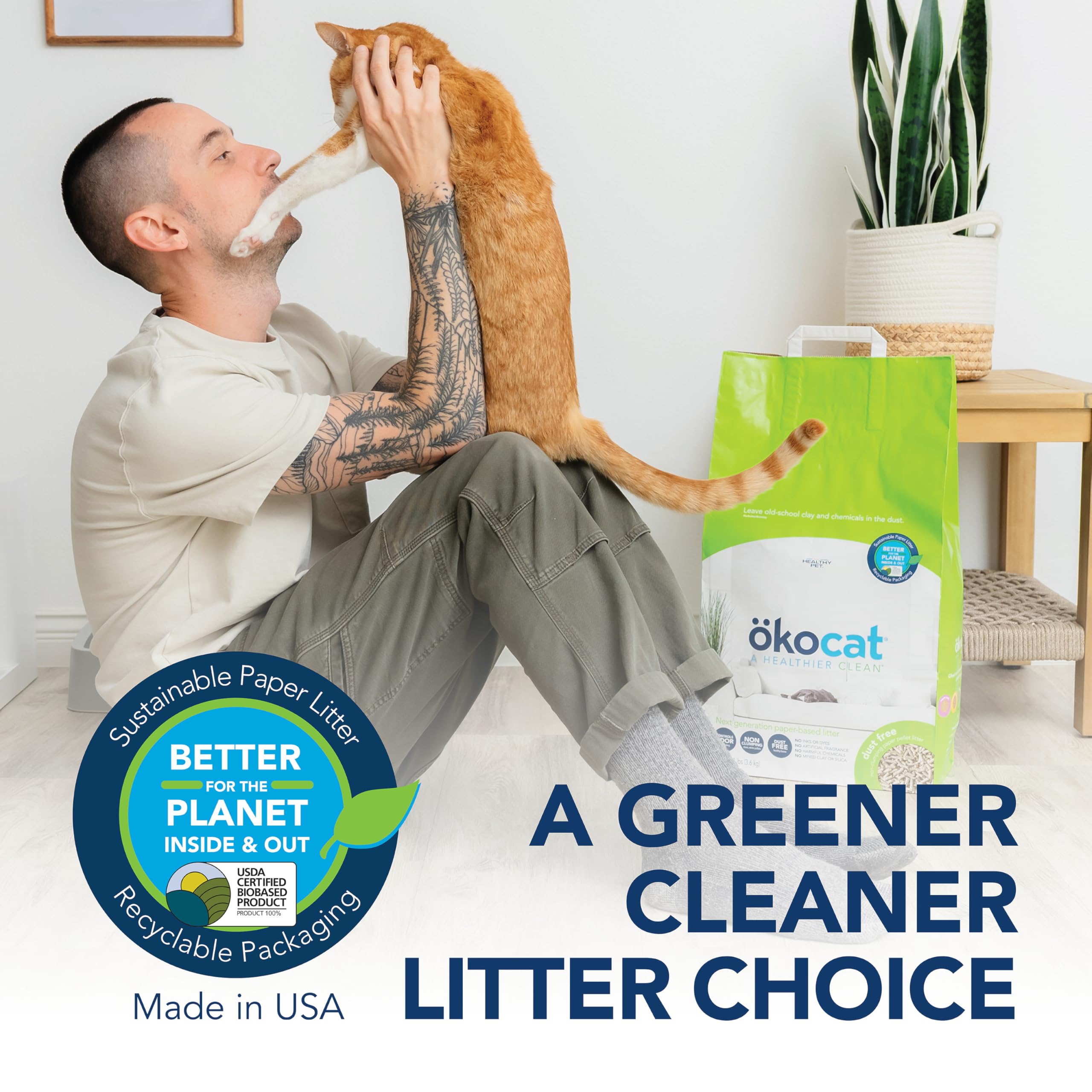 ÖKOCAT Dust Free Cat Litter, Unscented Paper Pellets, 8 lbs - White, Natural Ingredients, Odor Control, Ideal for Allergies