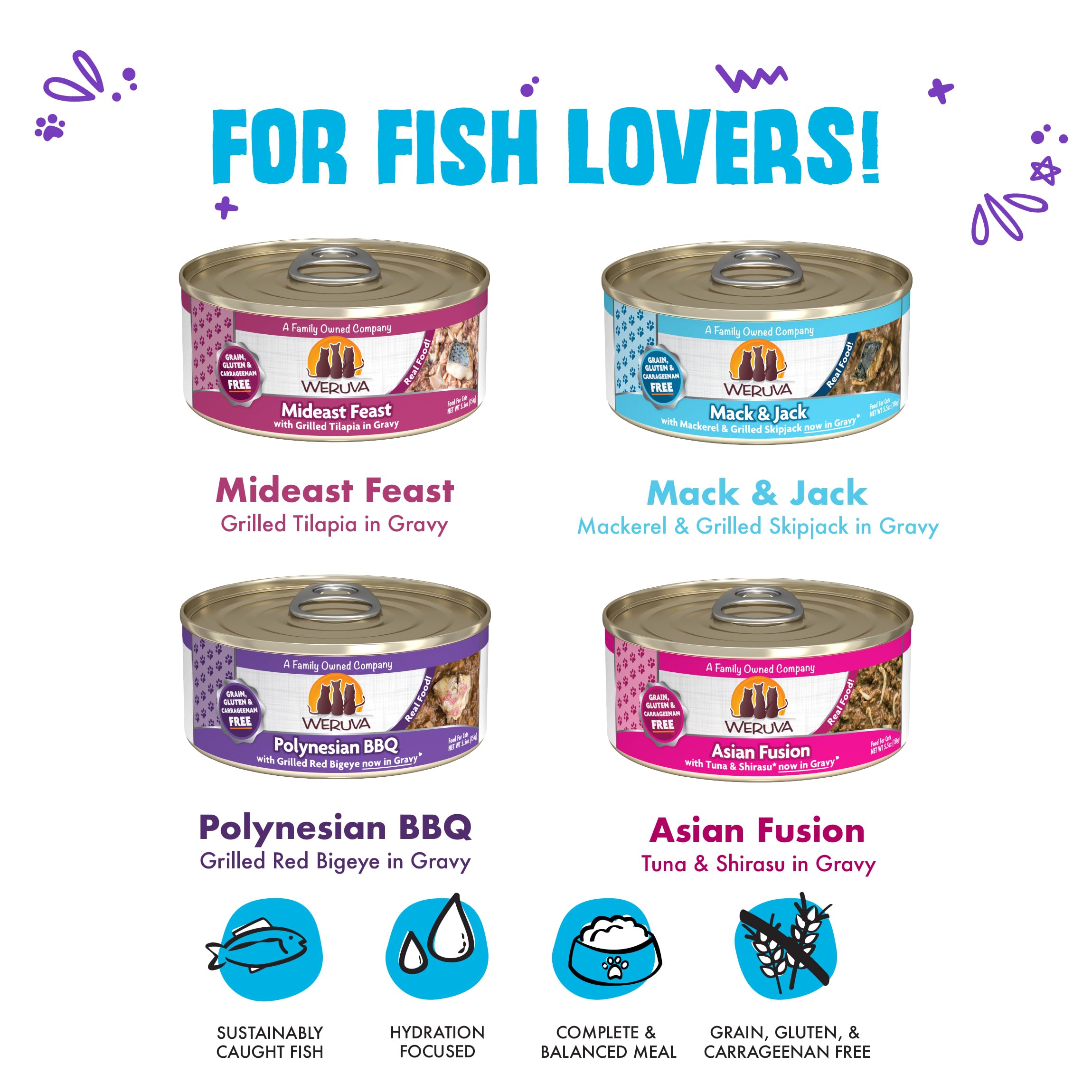 Weruva Classic Cat Food, Variety Pack, Frisky Fishin Friends Wet Cat Food, 5.5oz Cans (Pack of 24)