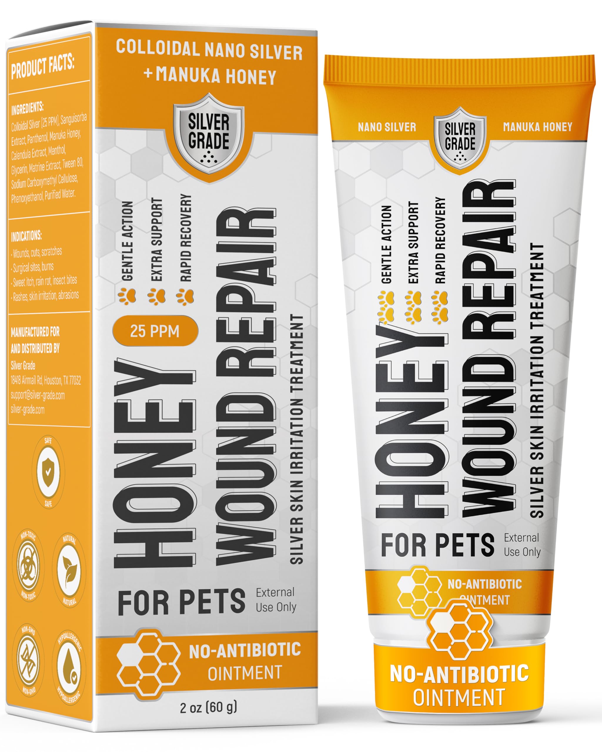 Dog Wound Care with Manuka Honey & Colloidal Silver for Scratches & Skin Irritations - Cat & Dog Hot Spot Treatment Gel Works as
