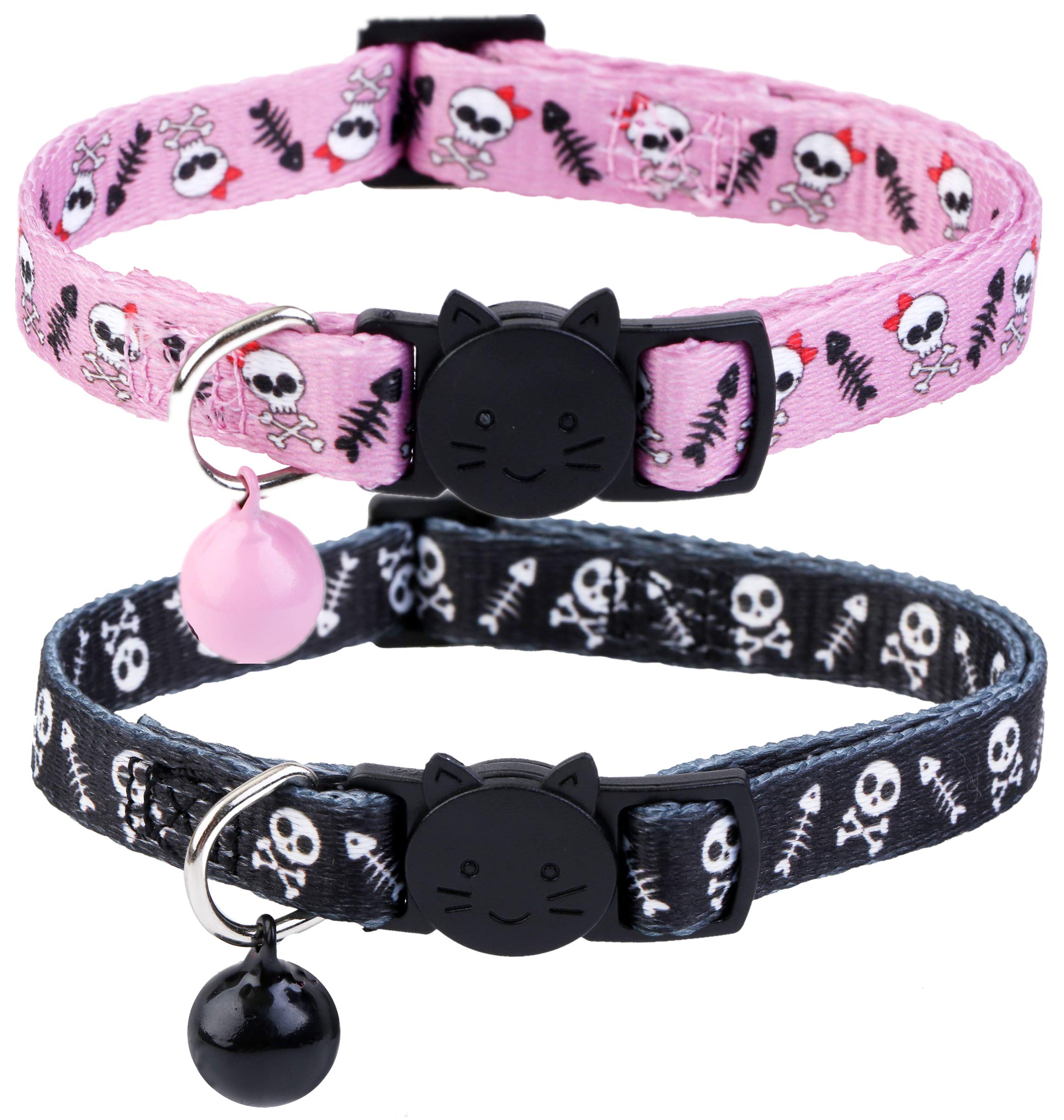 Boombone Skull Cat Collar Breakaway With Bell,Pack Of 2 Safe Halloween Puppy Collars