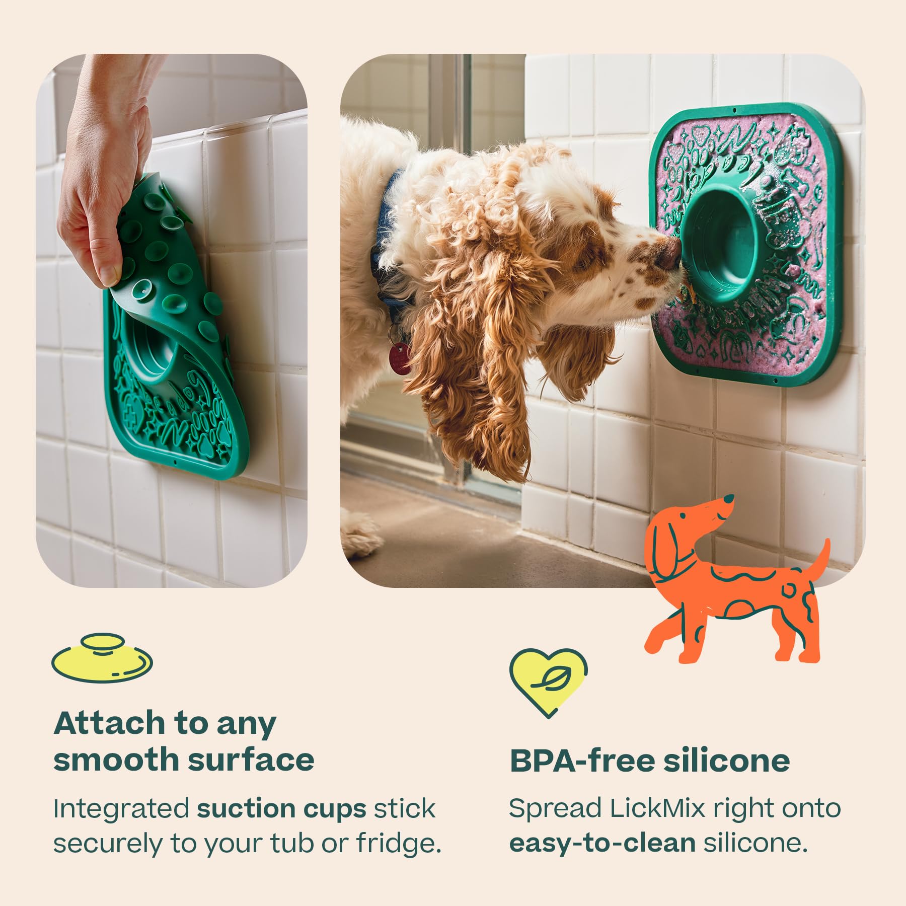 WOOF LickMat - Easy-to-Clean Lick Mat for Dogs - Slow Feeder Mat with Non-Slip Design - BPA-Free Silicone Lick Mat - Interactive
