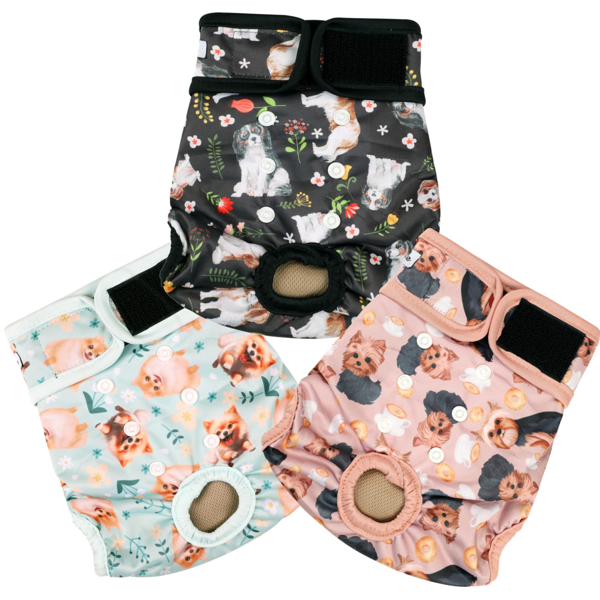 Grecle Dog Diapers Female(3 Pack) - No Leak Reusable Diapers For Doggy Female In Period - Highly Absorbent Dog Heat Panties With Adjustable Snaps Cute Dogs Xl