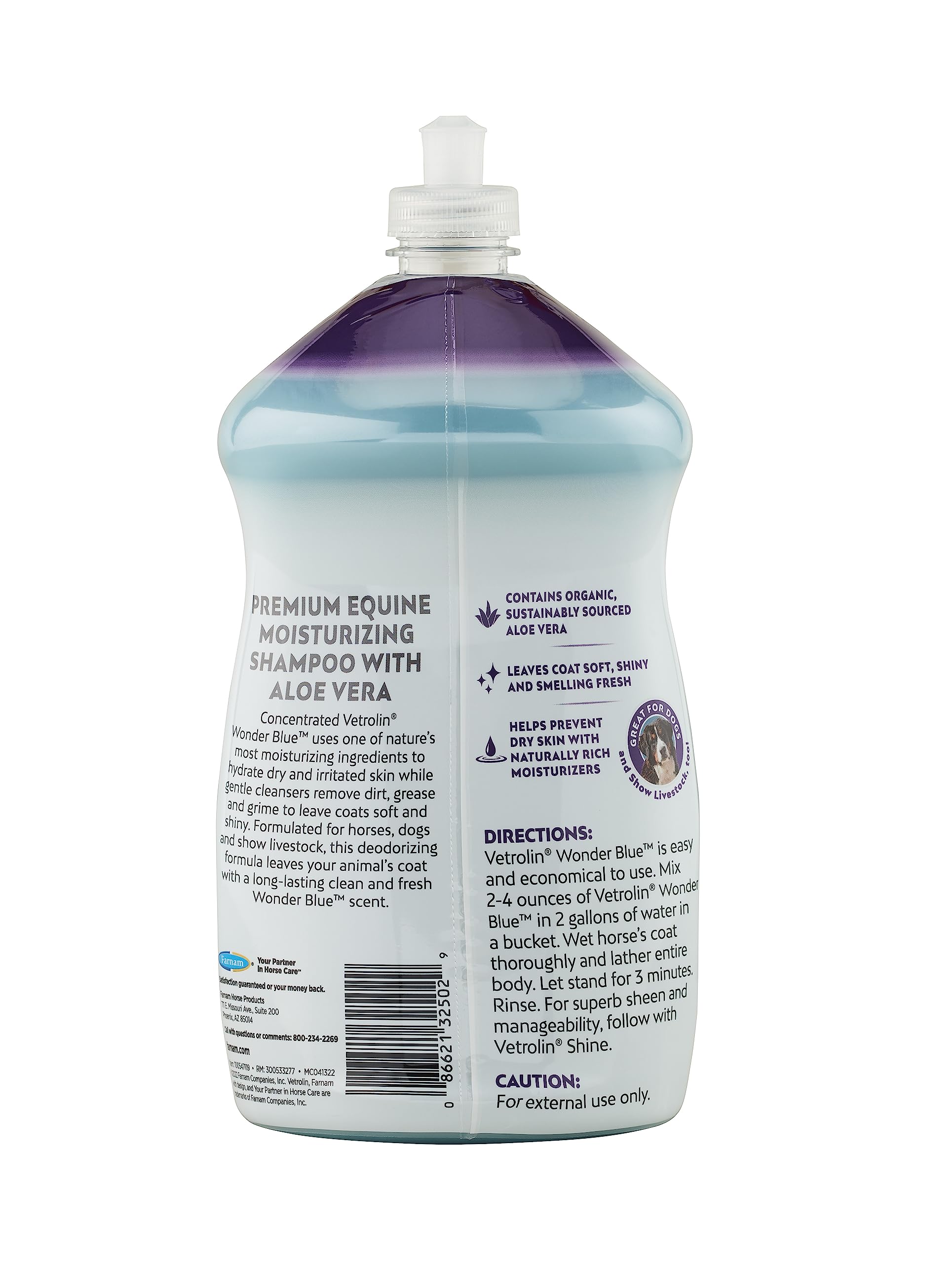 Farnam Vetrolin Wonder Blue Gentle Moisturizing Shampoo for Horses, Livestock and Dogs Blue 32