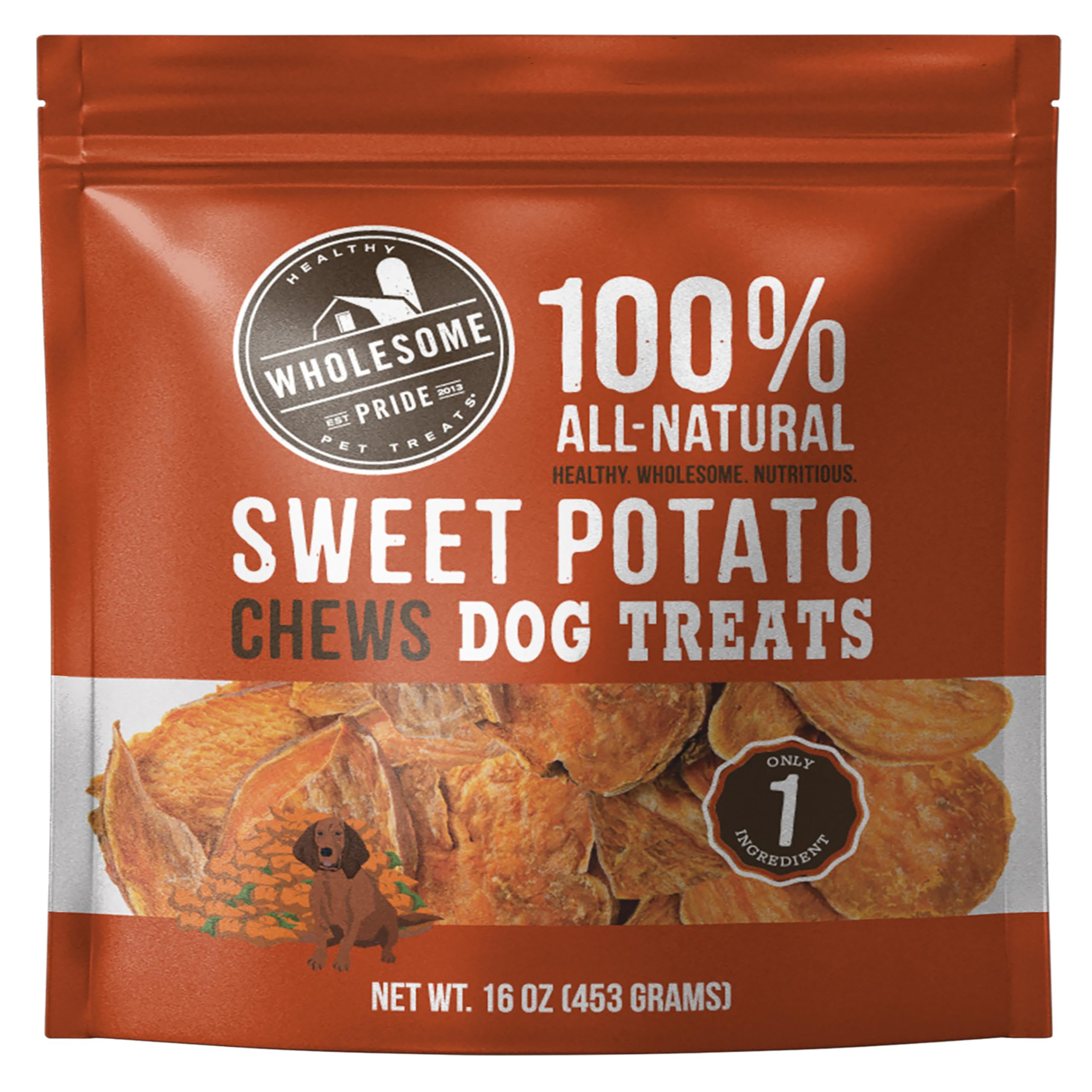 Wholesome Pride Sweet Potato Chews Dog Treats, 16 oz - 100% All-Natural, Single Ingredient, Healthy Snack for Dogs