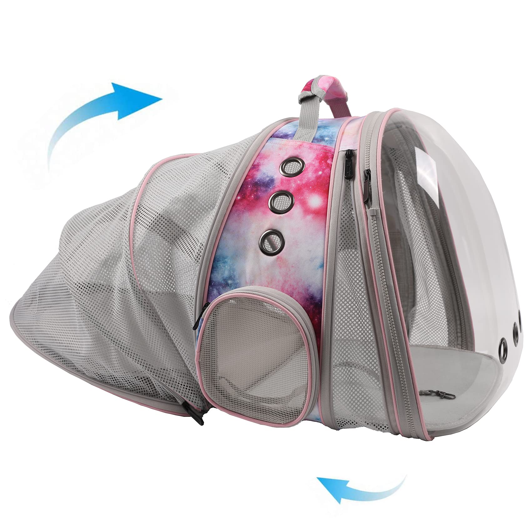 Dual Expandable Cat Backpack Carrier, Fit Up To 20 Lbs, Galaxy Theme Printed Artwork With Front And Back Extension Pet Carrier Backpack For Carrying Large Fat Cat And Small Puppy Book Bag
