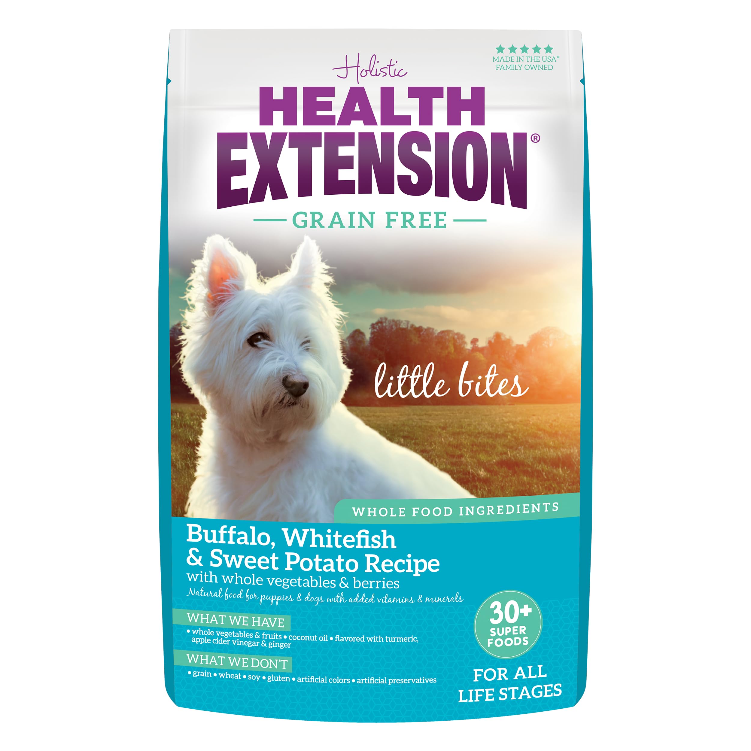 Health Extension Grain Free Buffalo & Whitefish Little Bites (1 lb / 0.45 kg) - Small Kibble Formula with Omega 3 & Whole Foods 