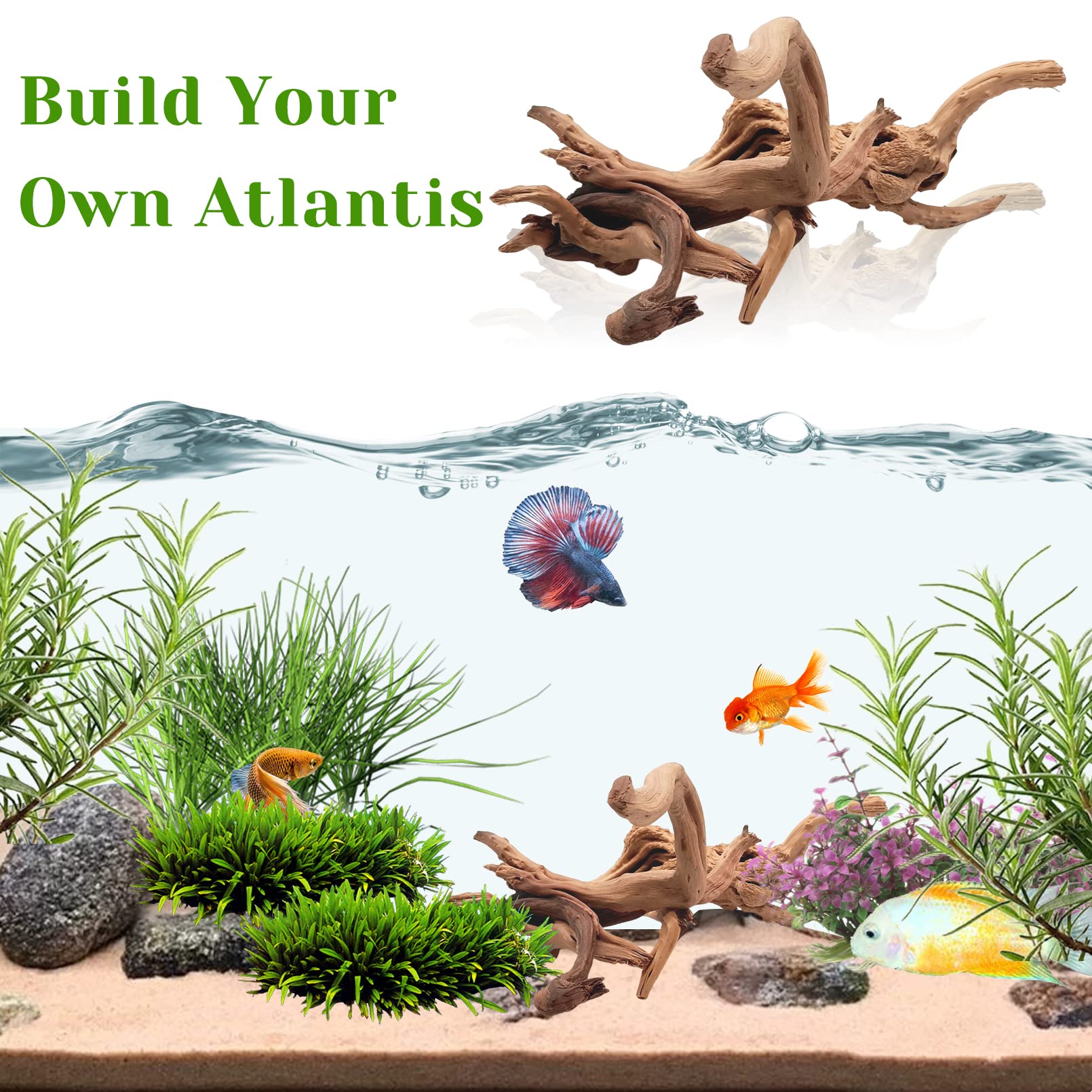 Tfwadmx Natural Driftwood for Aquarium - 11-13 inch Spiderwood, Pack of 2 Reptile Branches, Fish Tank Decoration