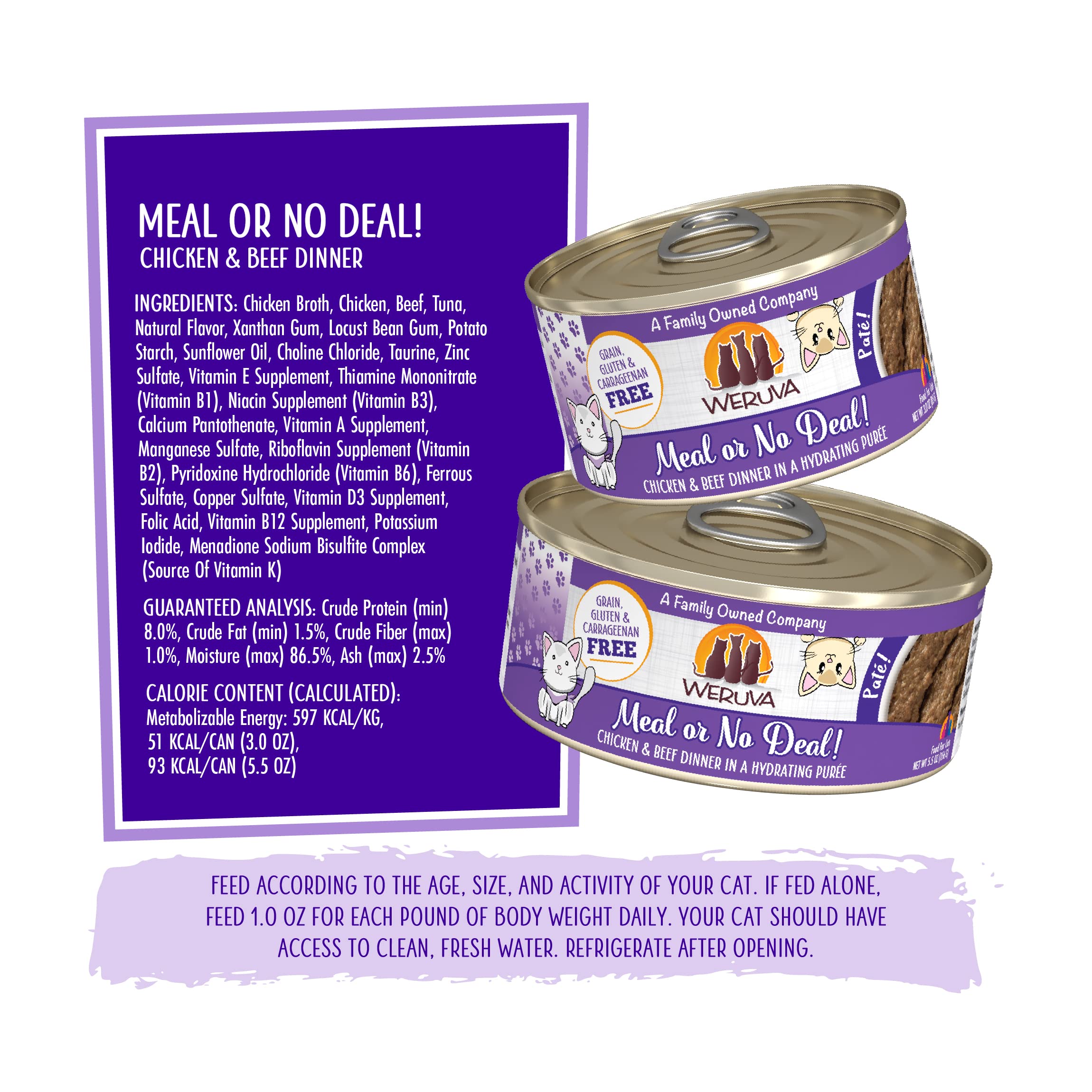Weruva Wet Cat Food, Meal or No Deal with Chicken and Beef Pate, 5.5oz Can, Pack of 8