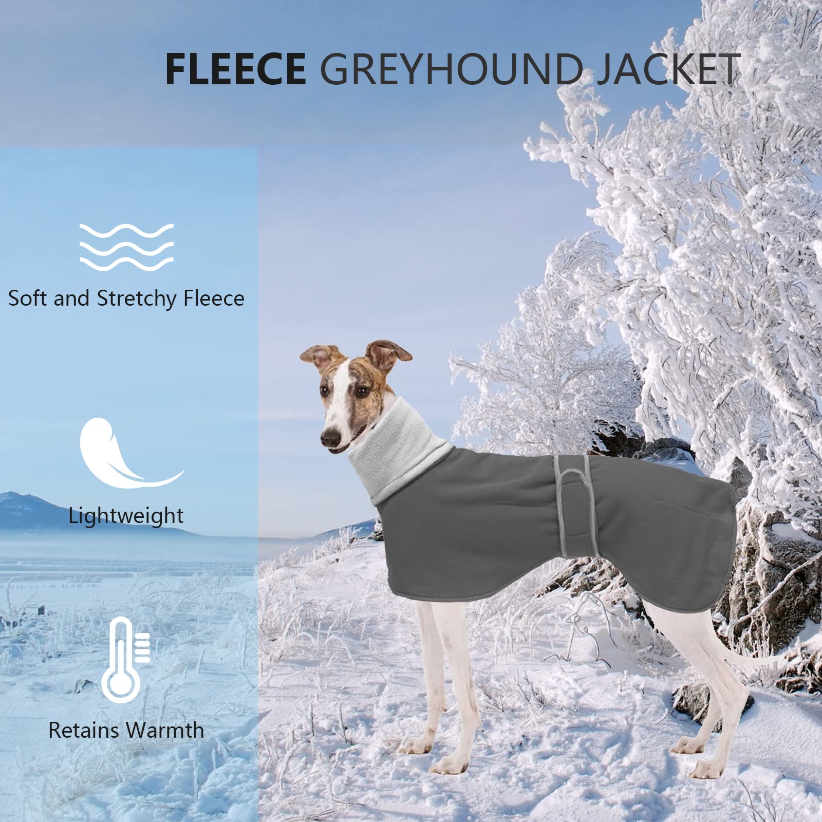 Greyhound Cosy Fleece Jumper, Dog Winter Coat With Warm Fleece Lining, Outdoor Dog Apparel With Adjustable Bands For Medium, Large Dog -Gray-Xxxl