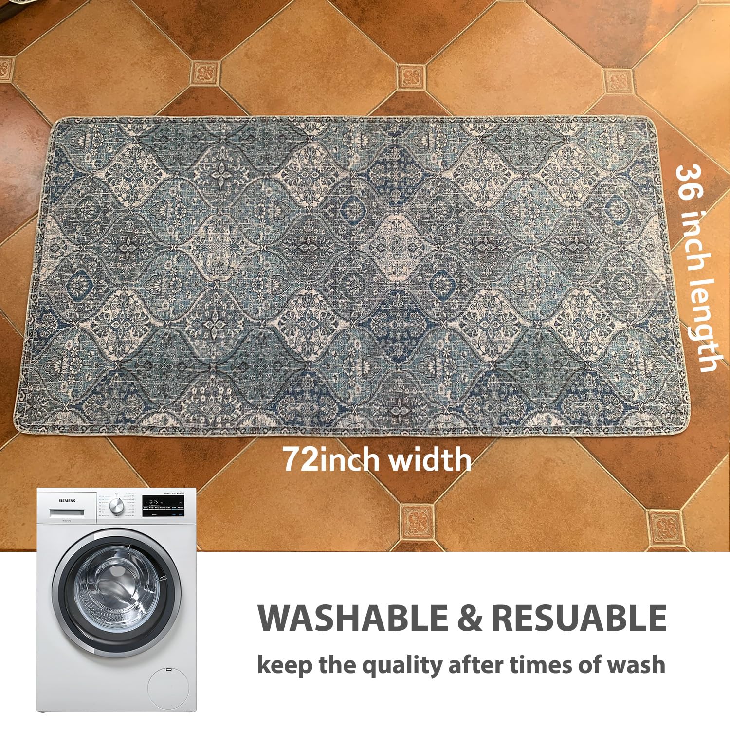 nunubaby Washable Pee Pads for Dogs, Non-Slip & Leak-Proof, 36"x72", Blue/Multi, Reusable Potty Pads for Crates & Floors