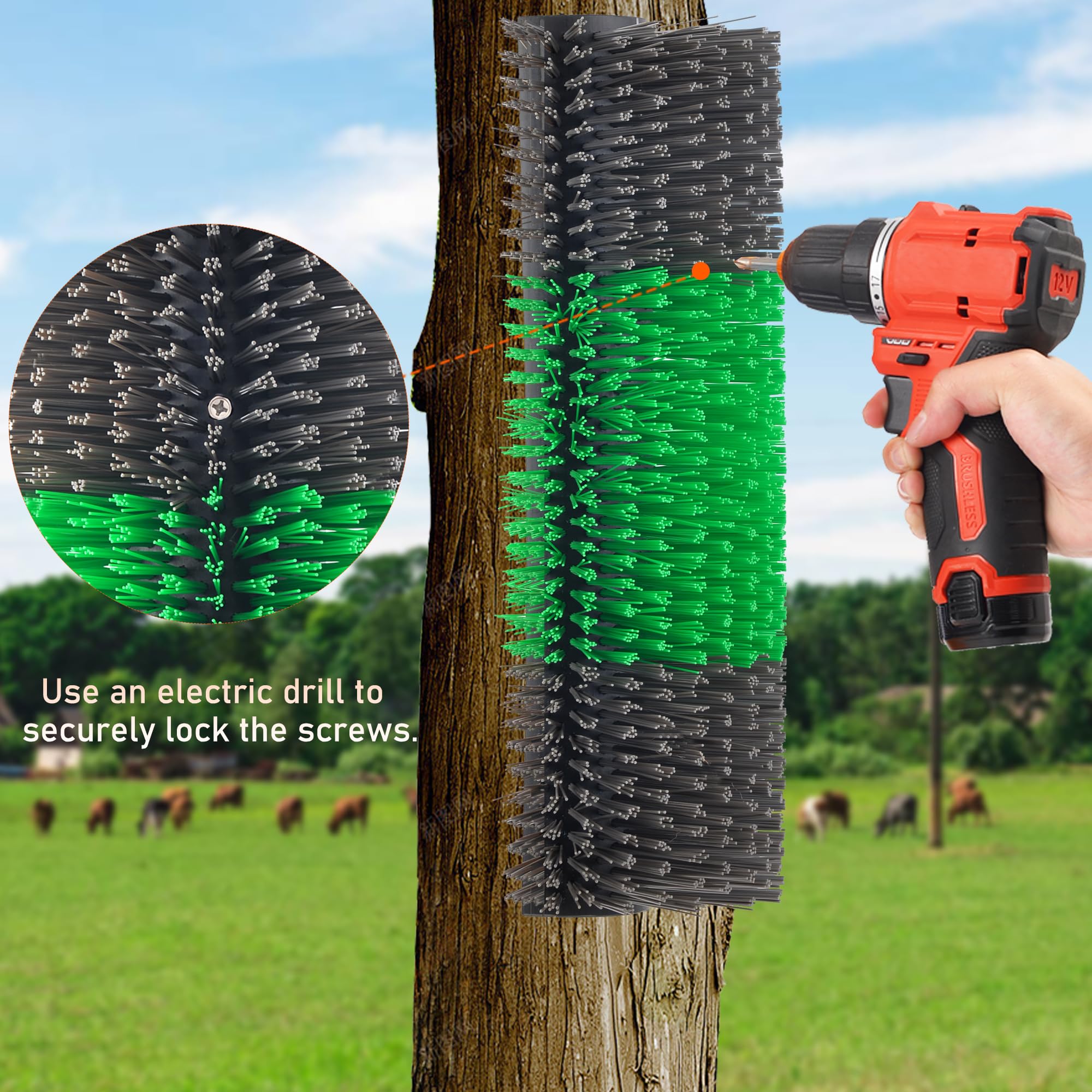 KUNBEIEN Livestock Scratch Brushes 2-Pack - Green Horse Scratcher Full Massage Kit for Cattle, Sheep, Pigs, and Horses
