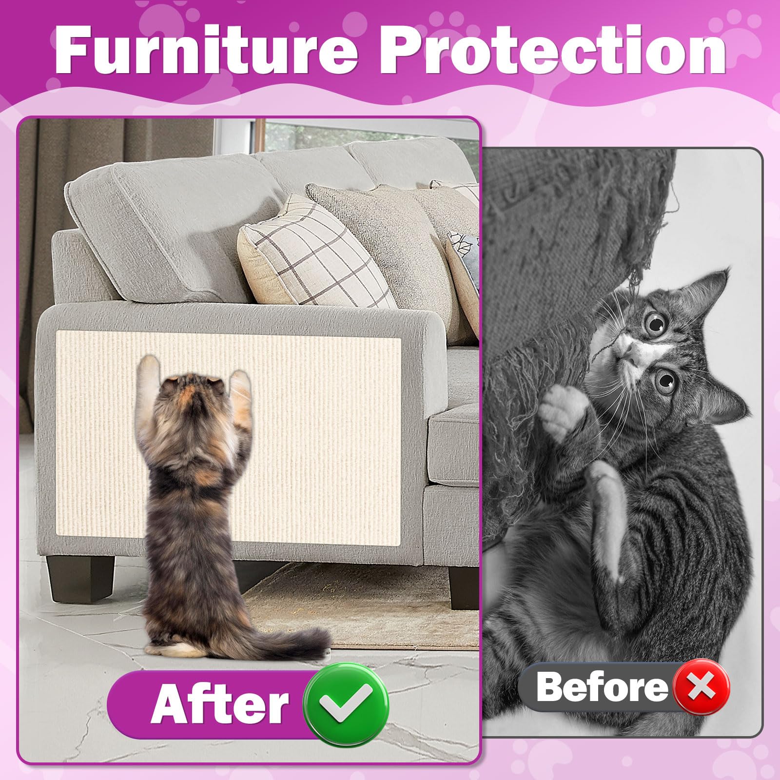 Enonci Anti Cat Scratch Couch Furniture Protector, 78.7X15.8 Wall Corner Scratcher Pads Mat, Diy Climbing Scratching Carpet Post