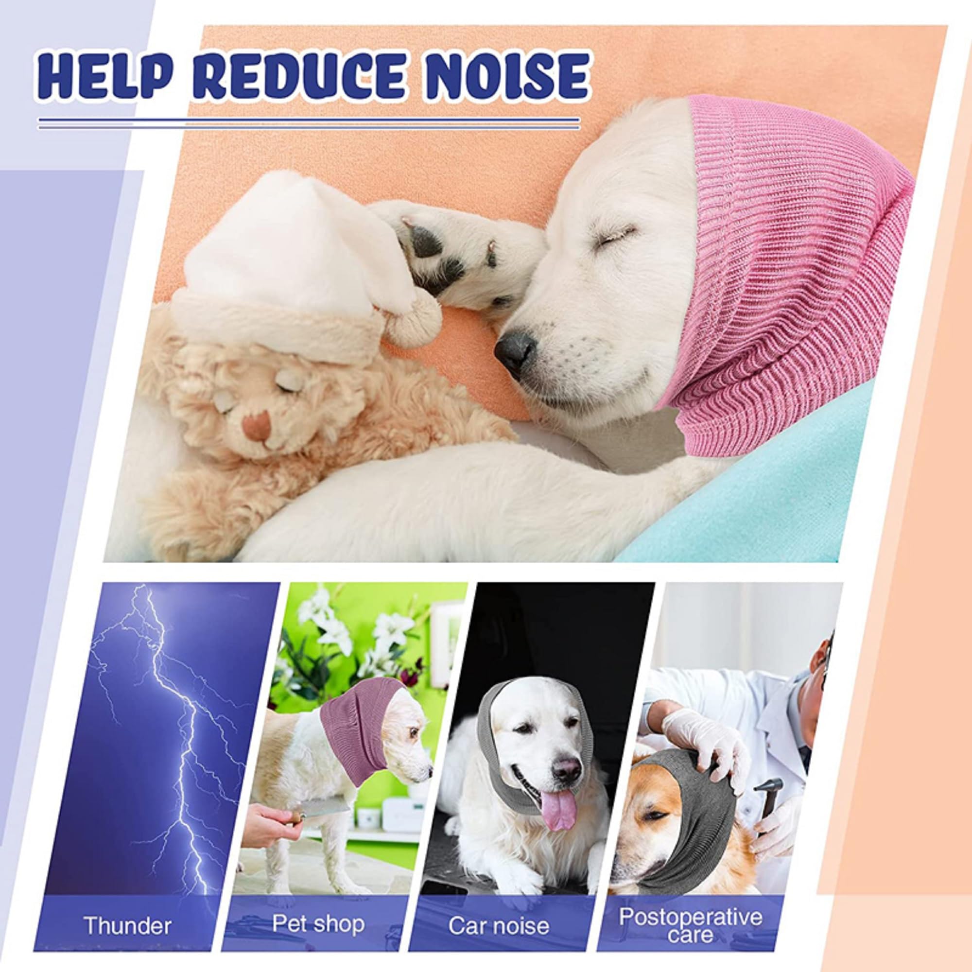 DDFS Dog Ear Cover, Keep Calm Comfort Anti Anxiety Relief Dog Ear Covers for Blow Drying Wine Red-L