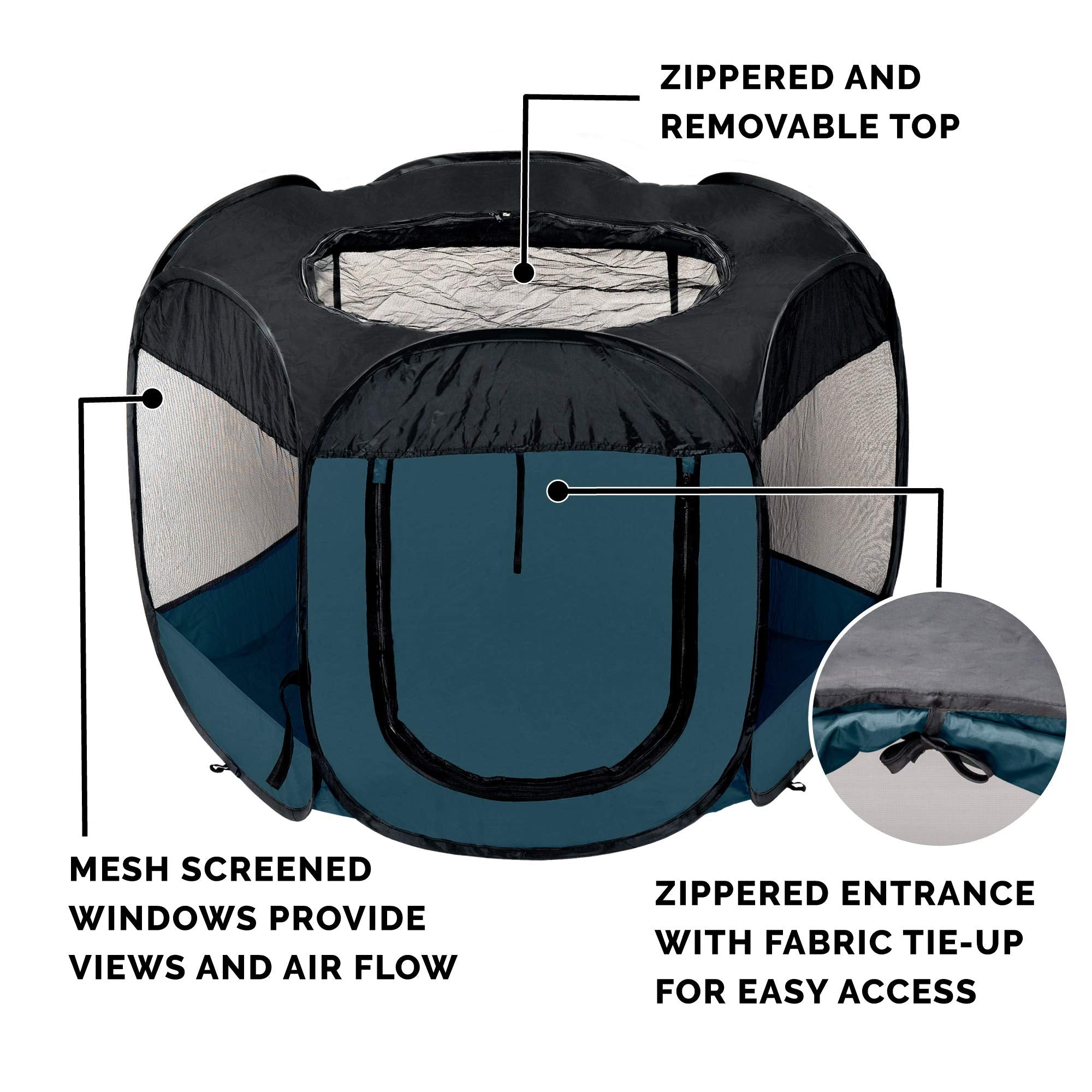 Furhaven Portable Dog Playpen Cat Tent, Pet Playground/Kennel Foldable Indoor Outdoor Zippered Puppy Crate - Sailor Blue, Small