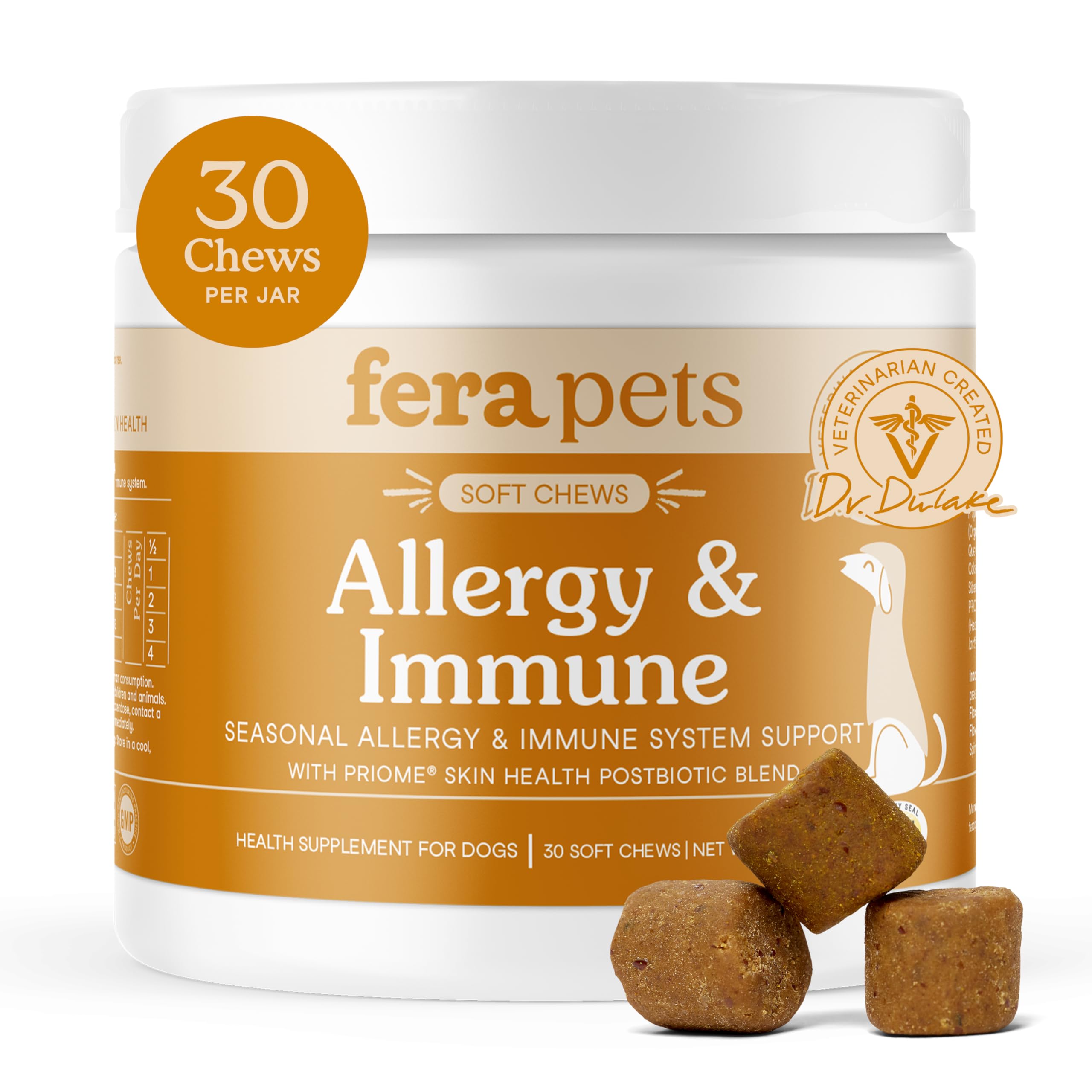 Fera Pets Dog Allergy and Immune Support with Organic Mushrooms, Postbiotics & Colostrum - Promotes Skin & Gut Health - Soothes 