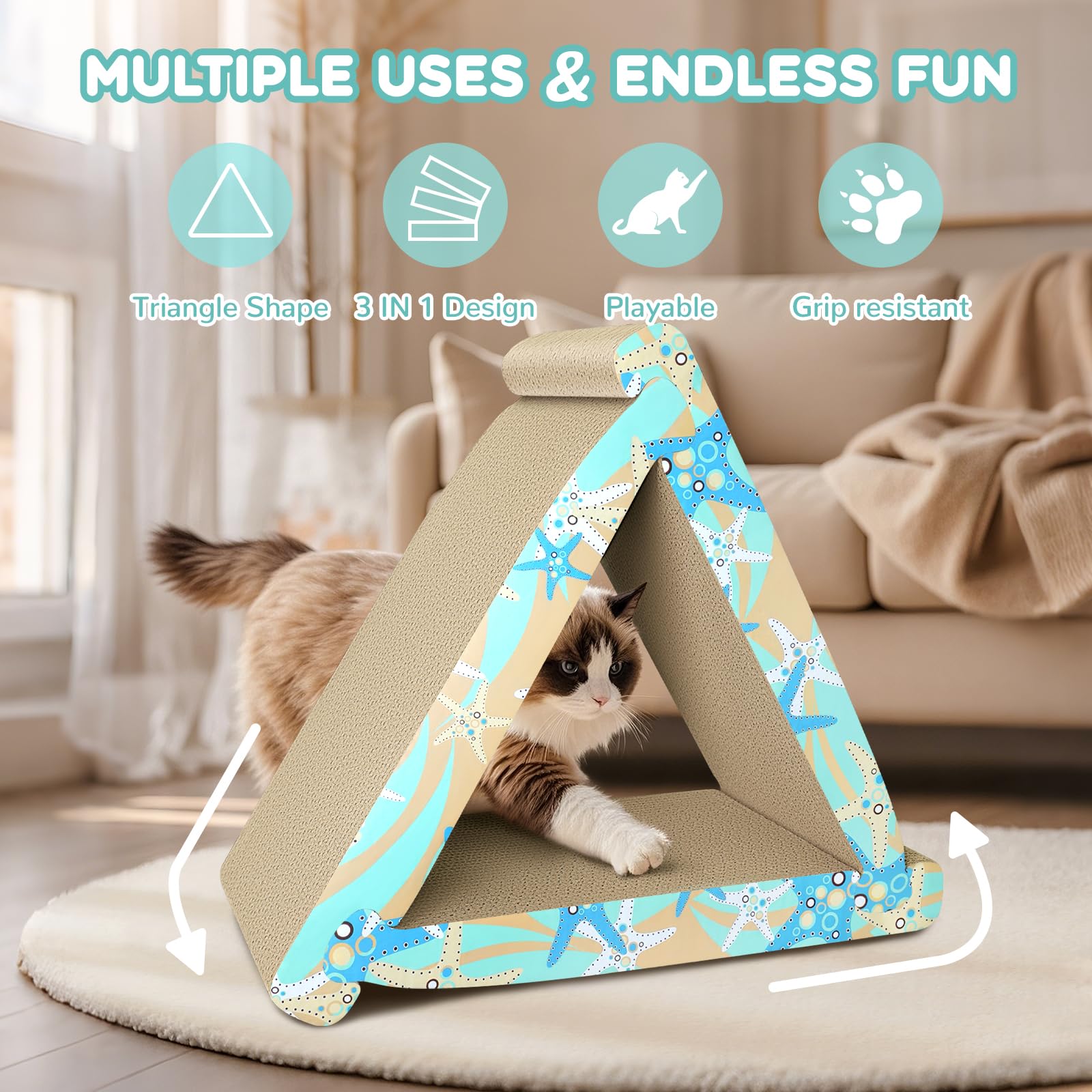 Cat Scratch Pad- 3 In 5 Corrugated Cardboard Cat Scratcher For Indoor Cats, Professional Cat Scratching Board For Adult Cats, Ca