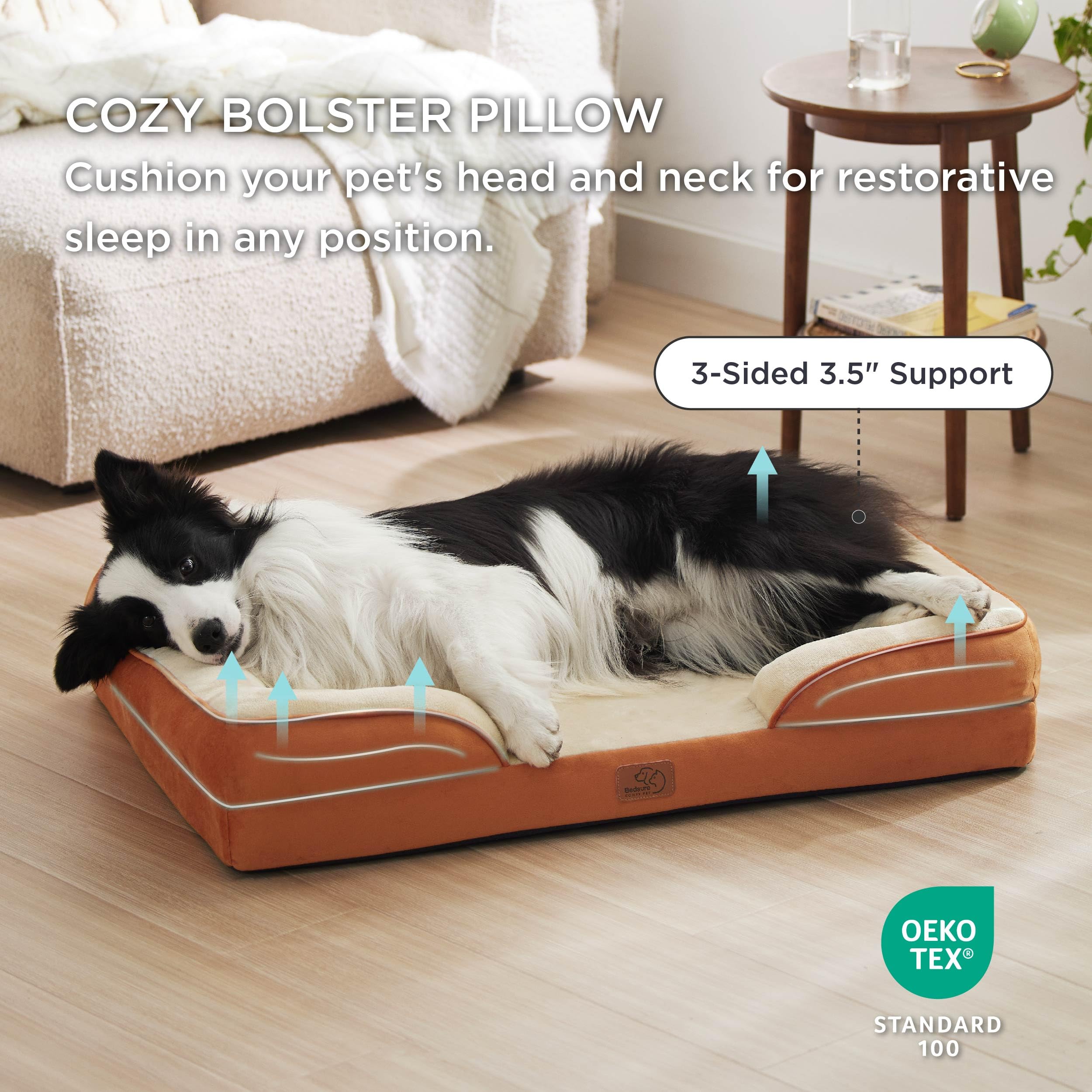 Bedsure Orthopedic Dog Bed For Large Dogs - Big Washable Dog Sofa Beds Large, Supportive Foam Pet Couch Bed With Removable Washable Cover, Waterproof Lining And Nonskid Bottom, Caramel