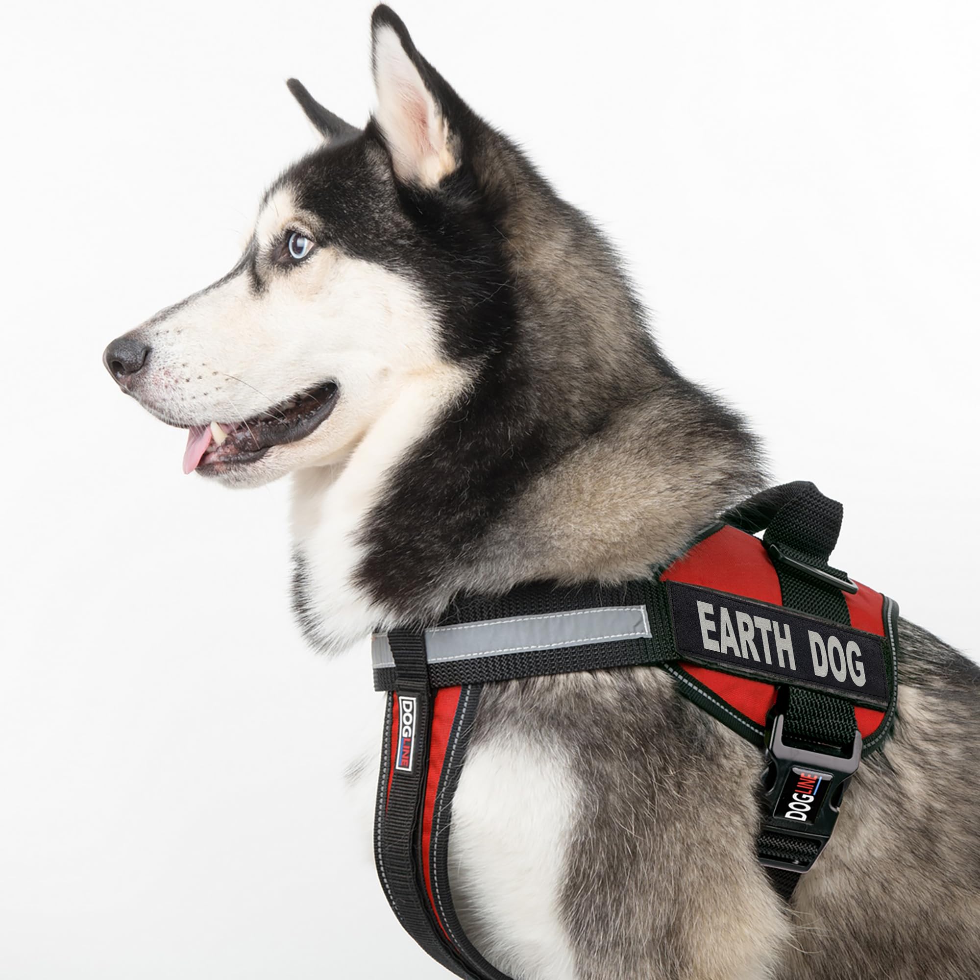 Dogline Vest Harness for Dogs and 2 Removable Earth Dog Patches, X-Small/15 to 19, Red